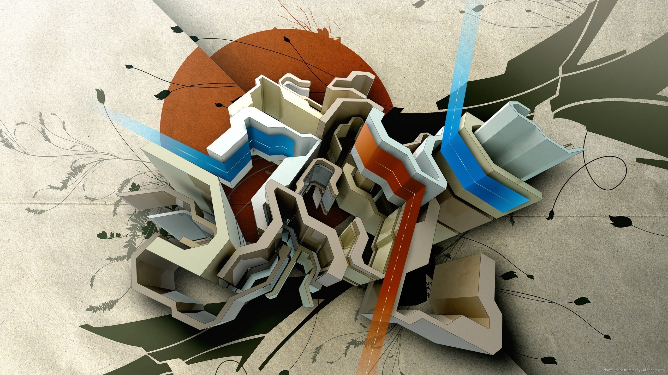 Abstract 3D Graffiti for 2560×1440