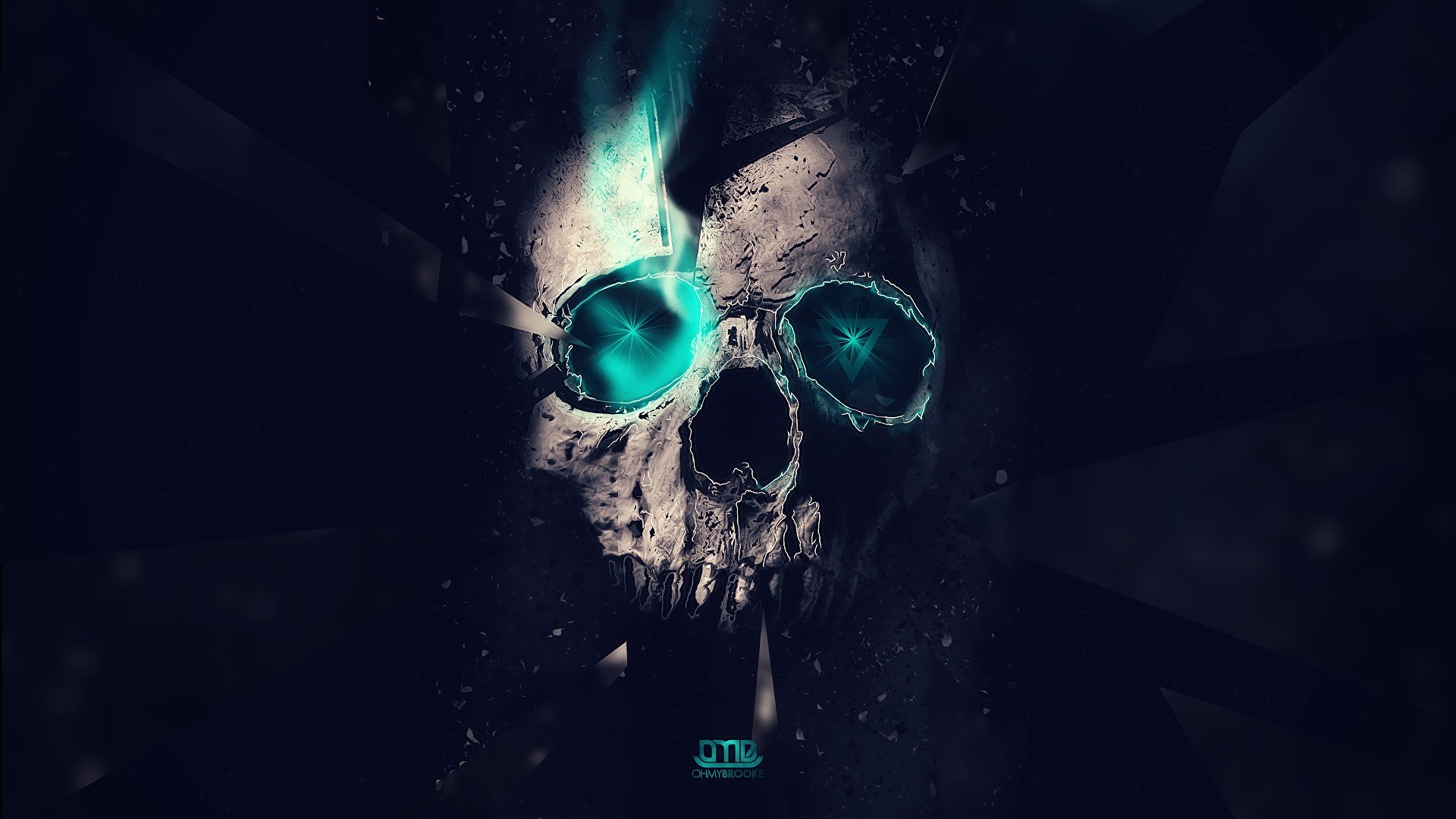 skull, abstract. blue lights, Triangles, lighting, space, hd wallpaper