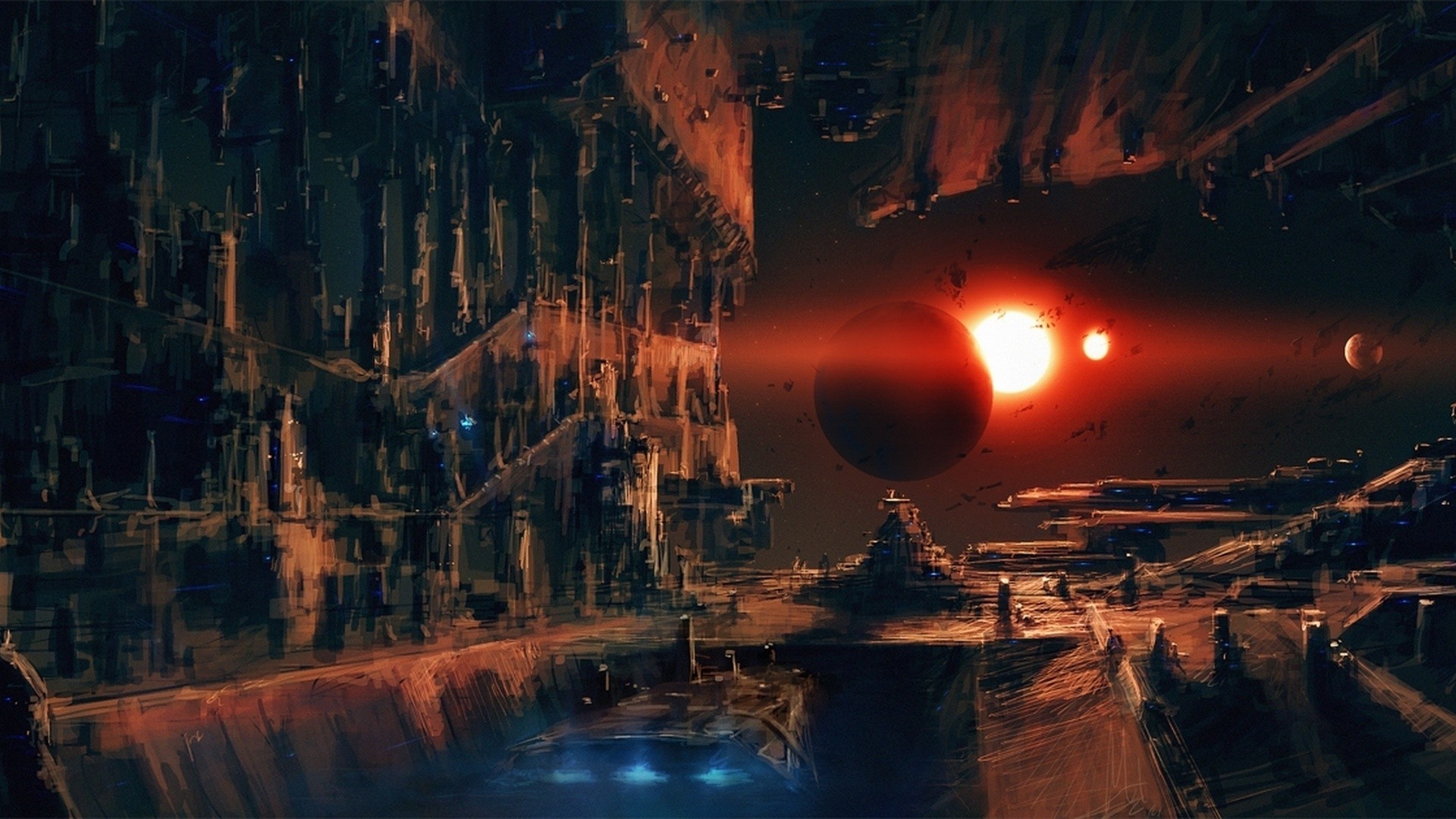 Abstract Futuristic Outer Space Planets Ruins
