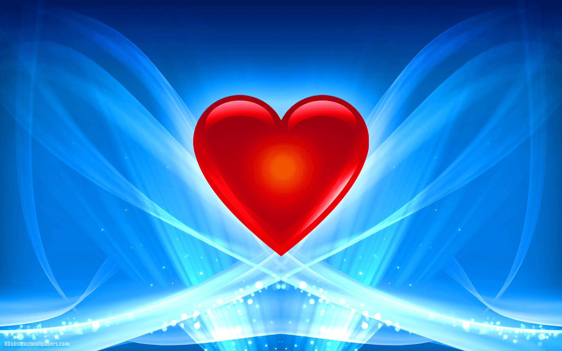 Abstract blue wallpaper with red love heart and lights. A very beautiful blue abstract wallpaper for PC, laptop, tablet or smartphone