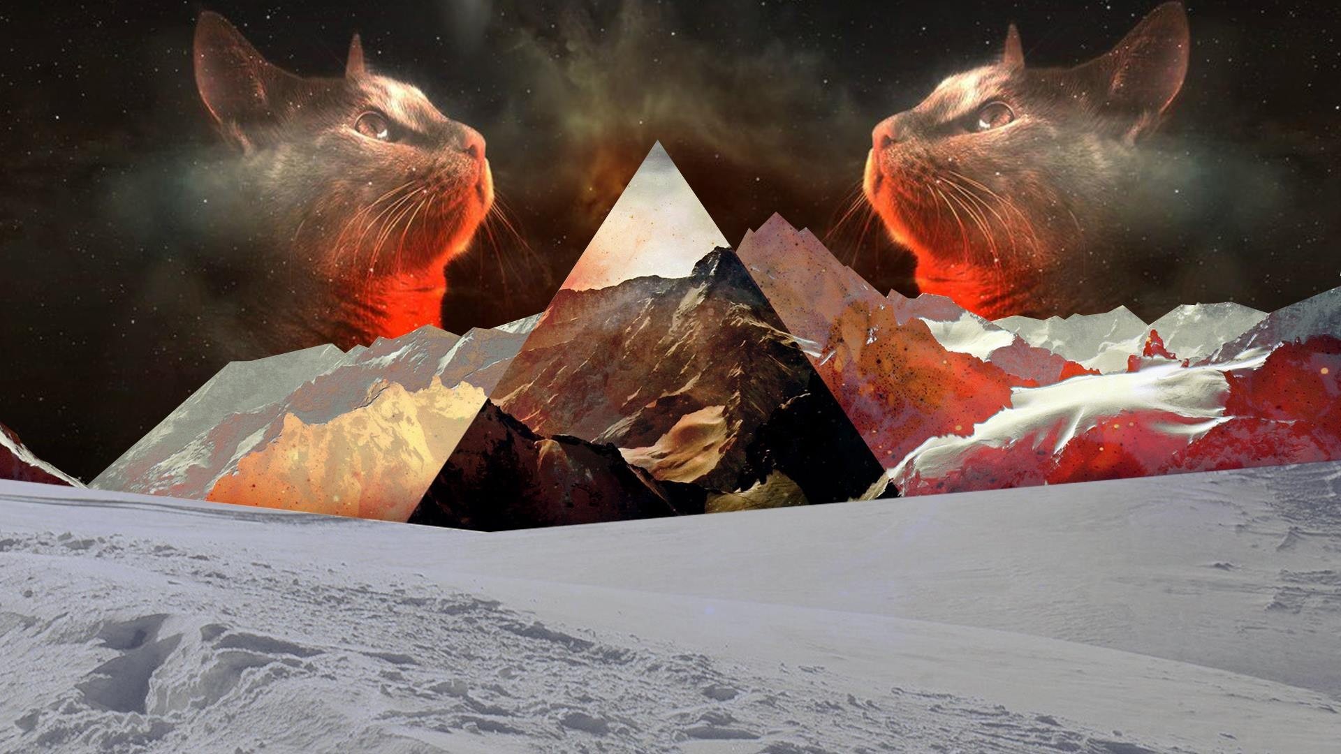General cat nature snow polyscape mountains triangle digital art