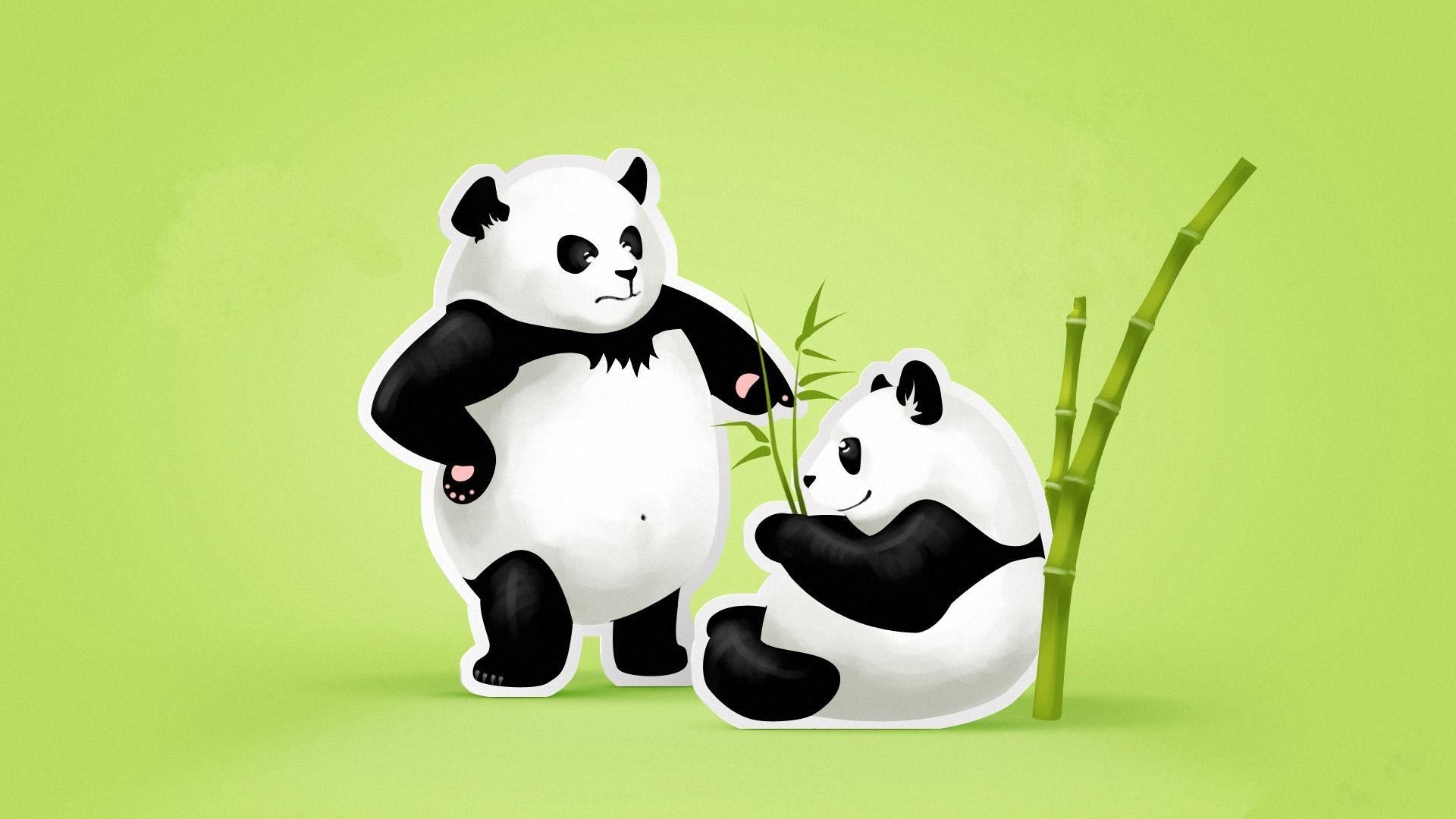 Preview wallpaper panda, couple, threat, quarrel, green, black, white  1920×1080