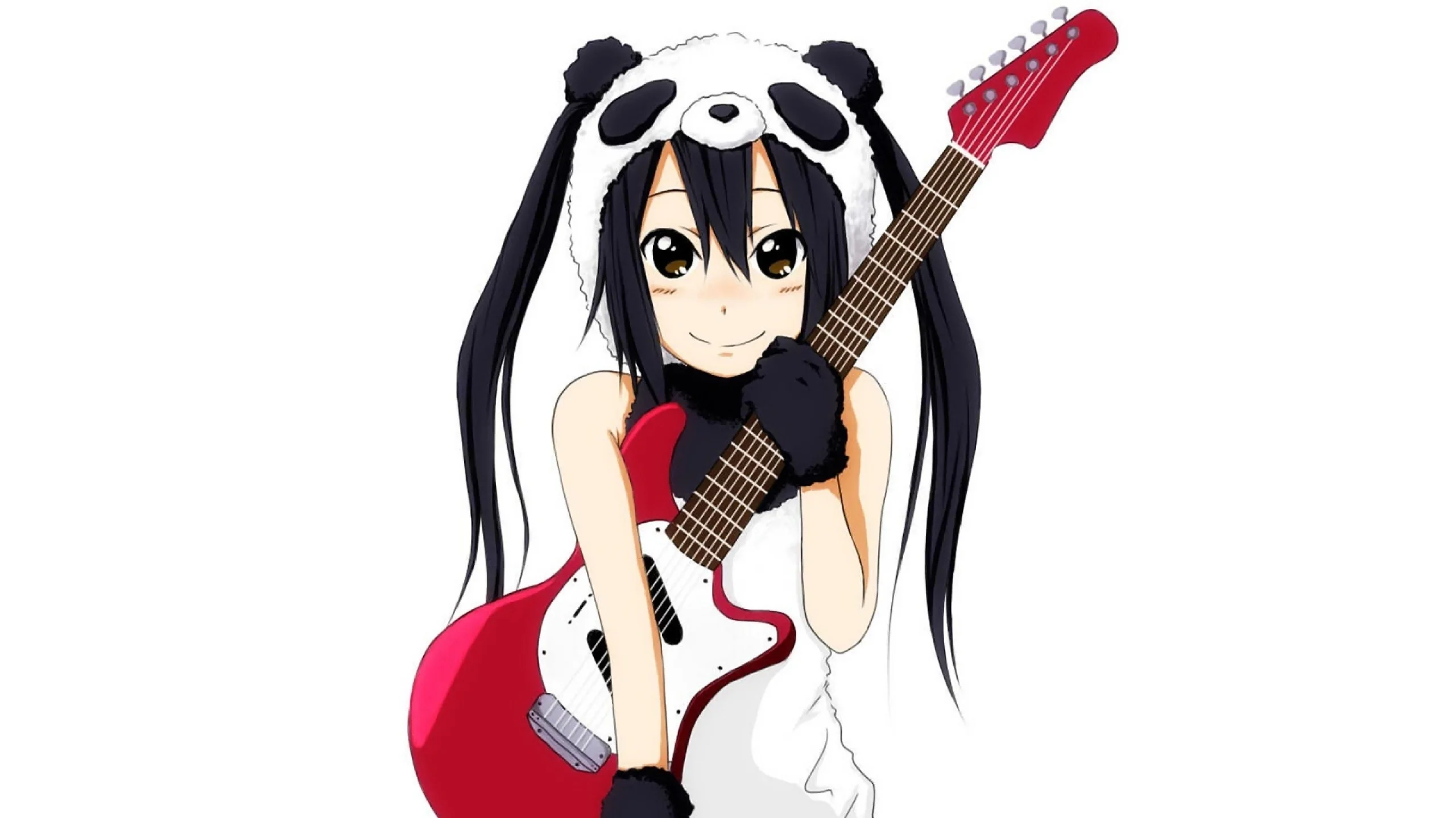 Wallpaper girl, nice, smile, guitar, hat, panda