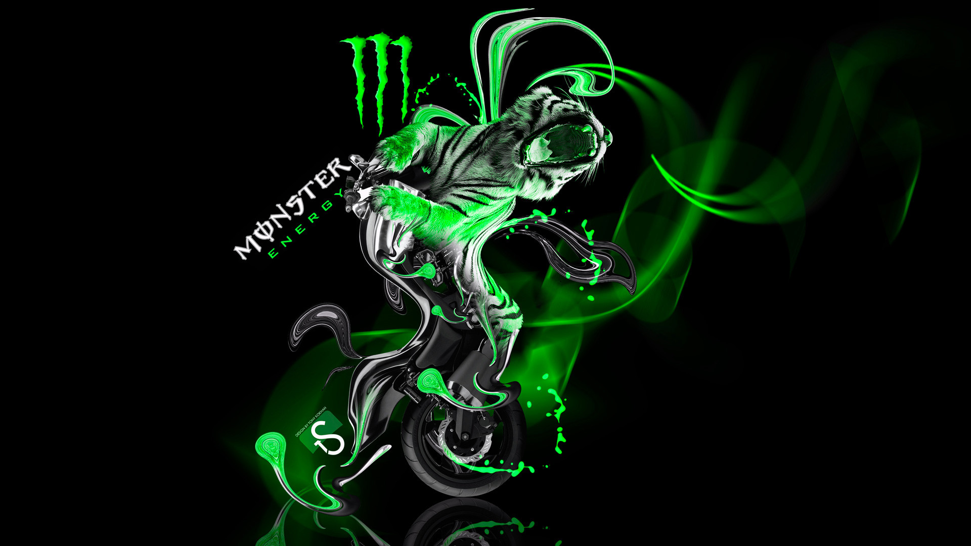 Wallpapers Monster Energy Moto Yamaha Vmax Fantasy Green Neon Plastic Tiger Bike