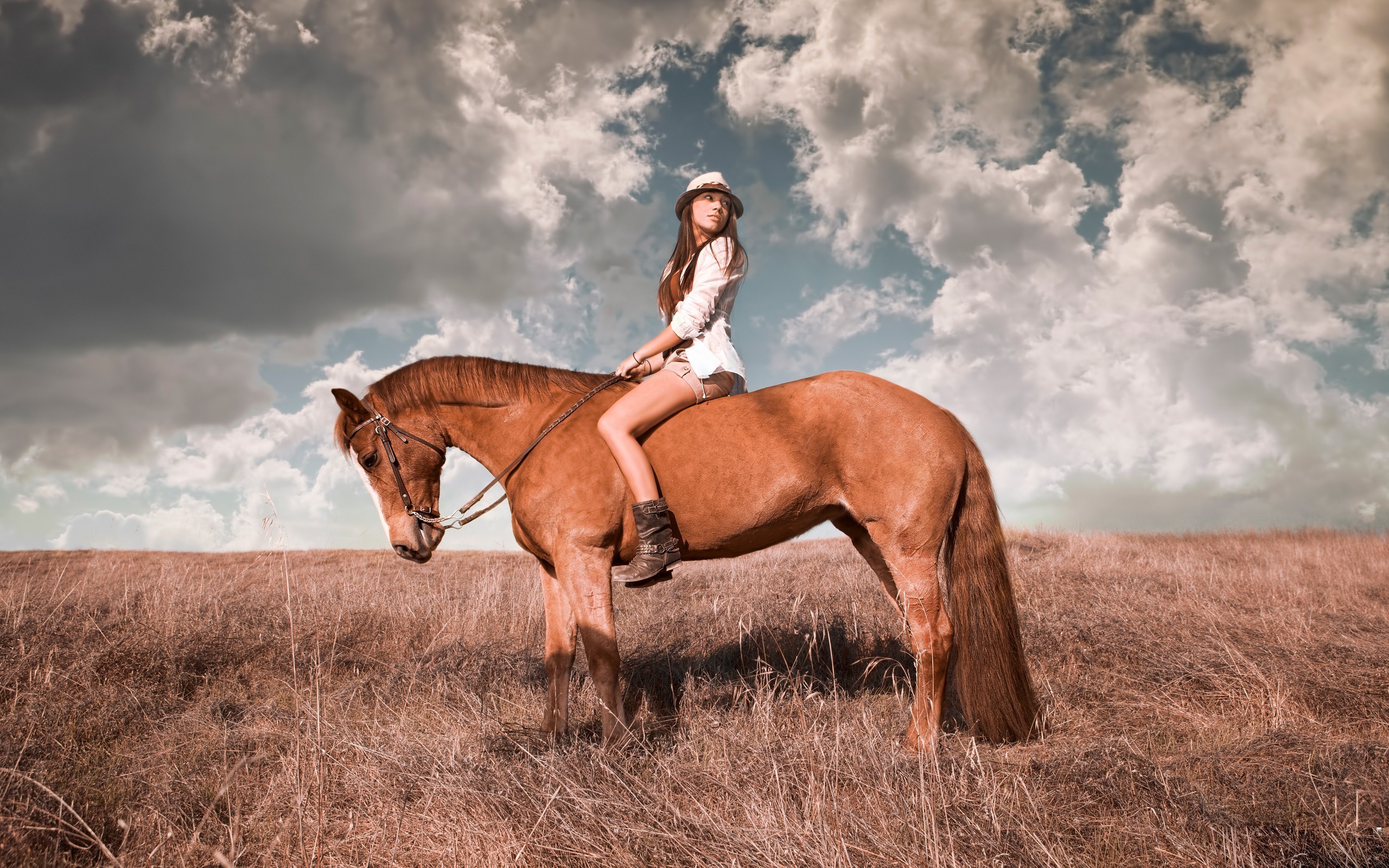 Girls Girl in hat riding a horse 105131 Bareback horsewoman Pinterest Horse, Horse wallpaper and other
