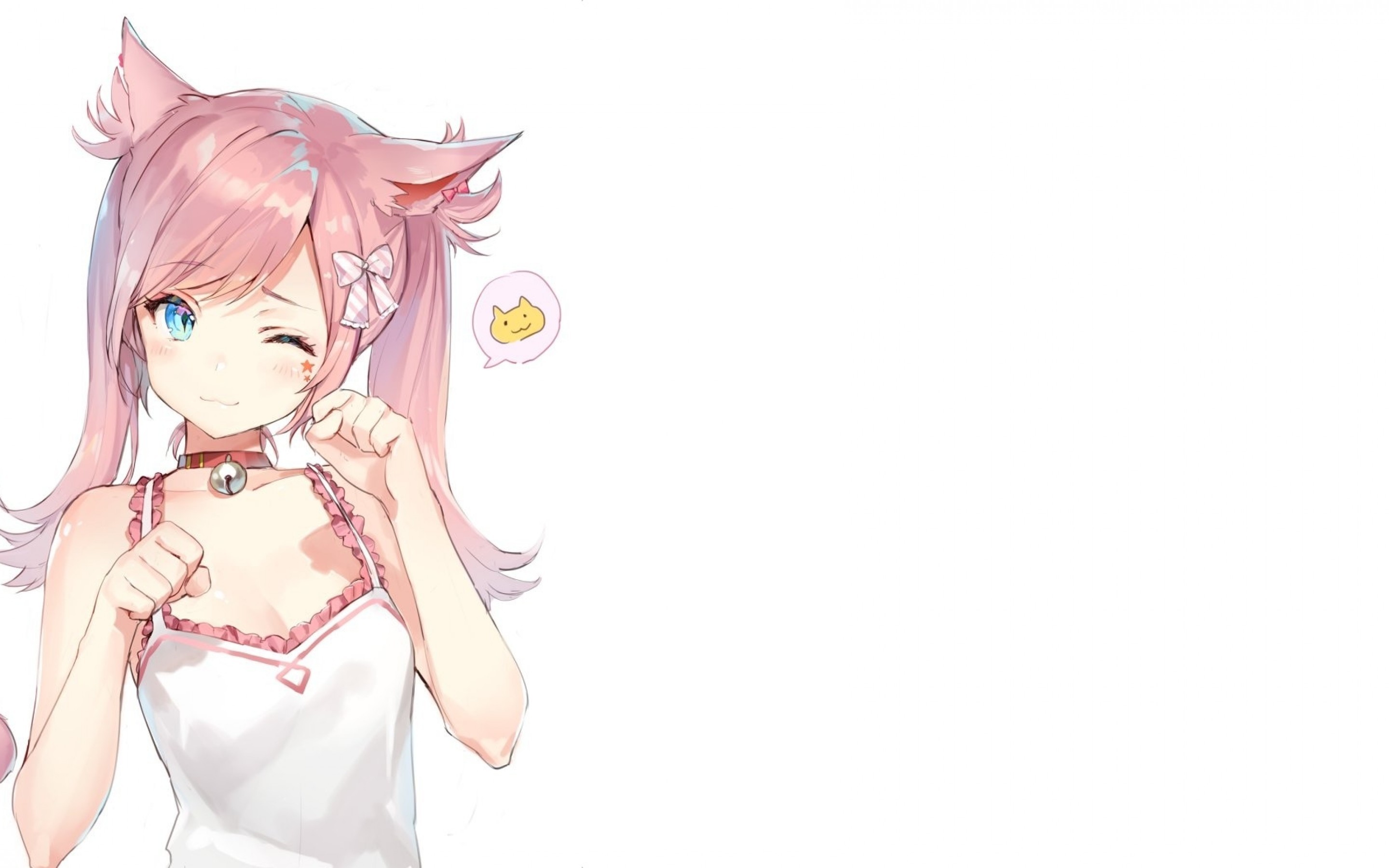 Anime Girl, Pink Hair, Animal Ears, Wink, Cat Girl, Neko,