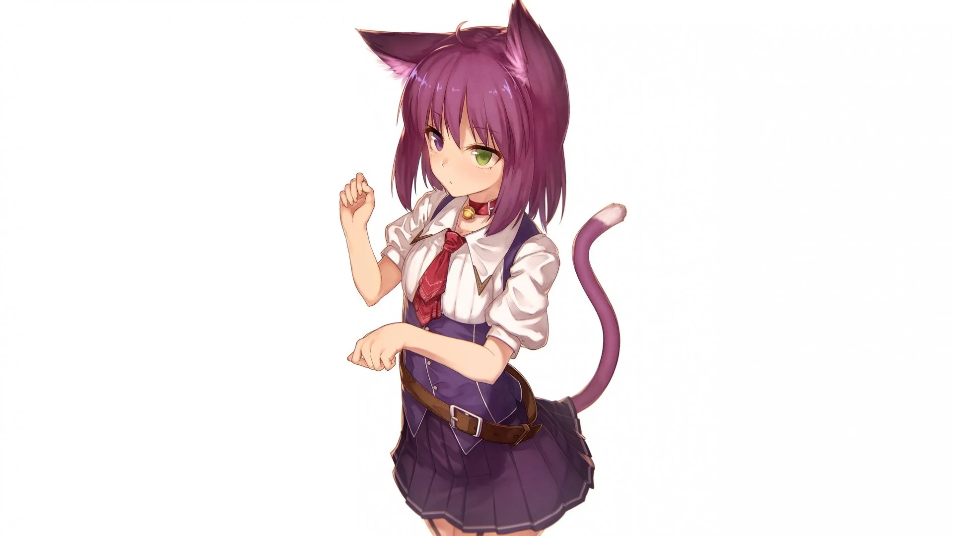 Anime Girl, Moe, Animal Ears, Neko, Tail, Purple Hair, Cat
