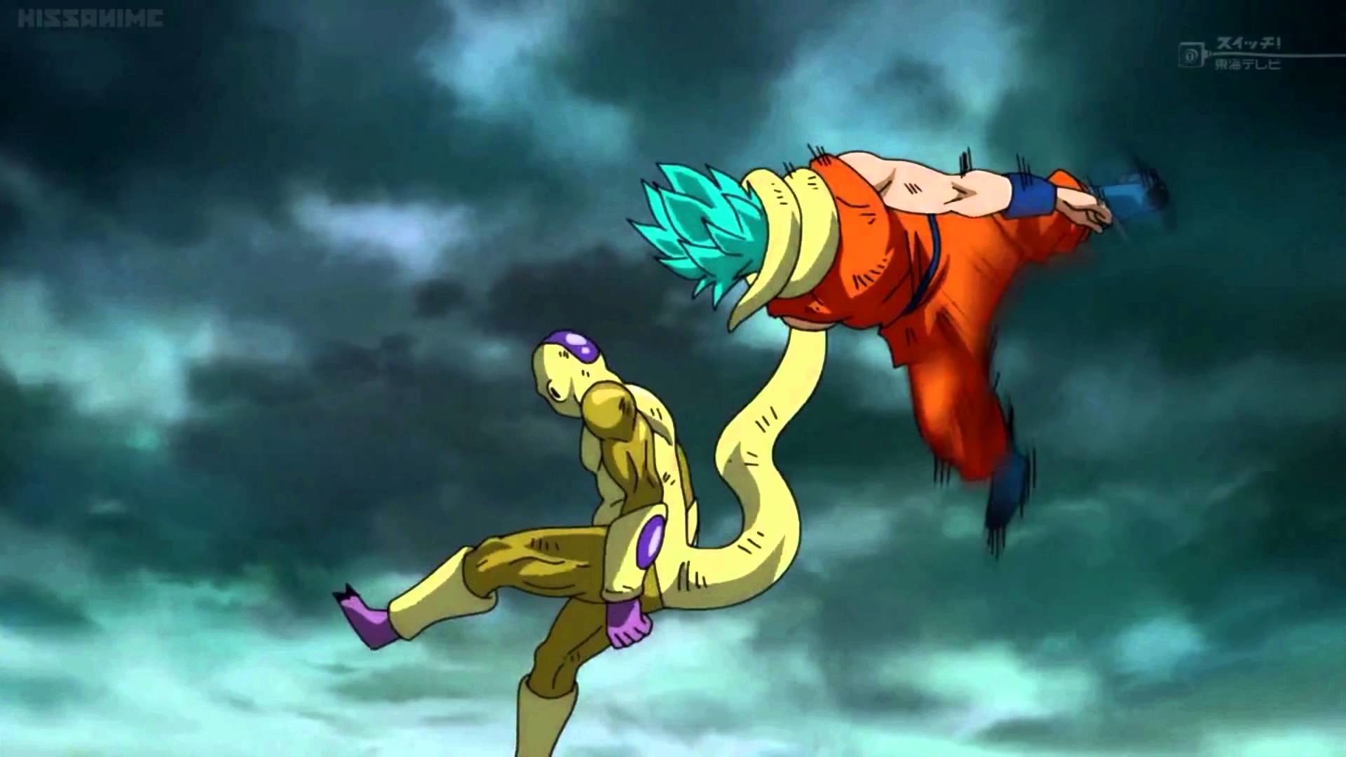 SSGSS Goku bites Golden Freeza's Tail