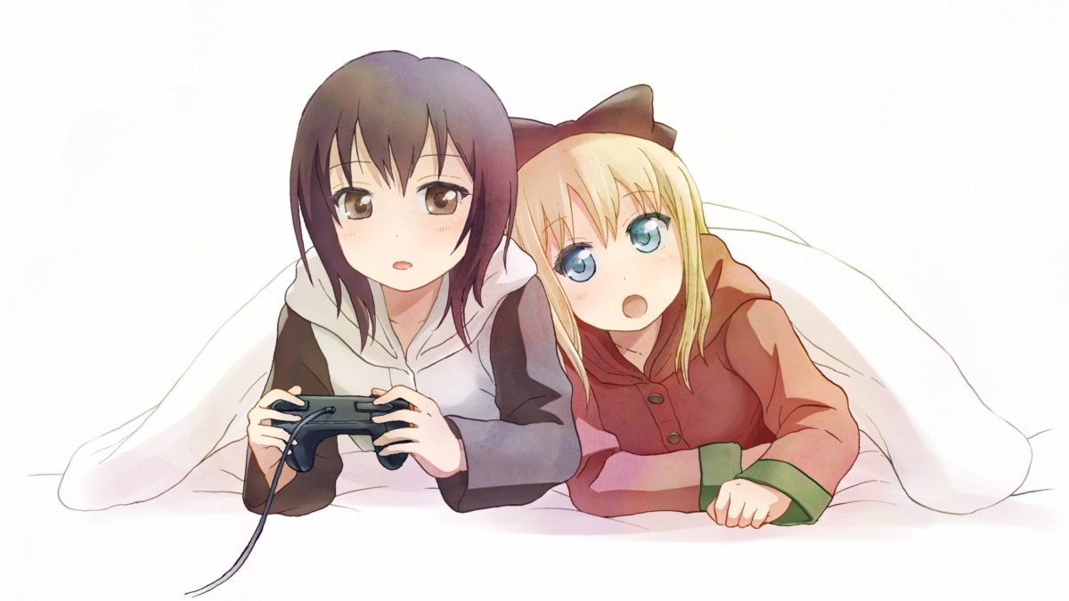 Wallpaper anime, girls, game, console, blanket