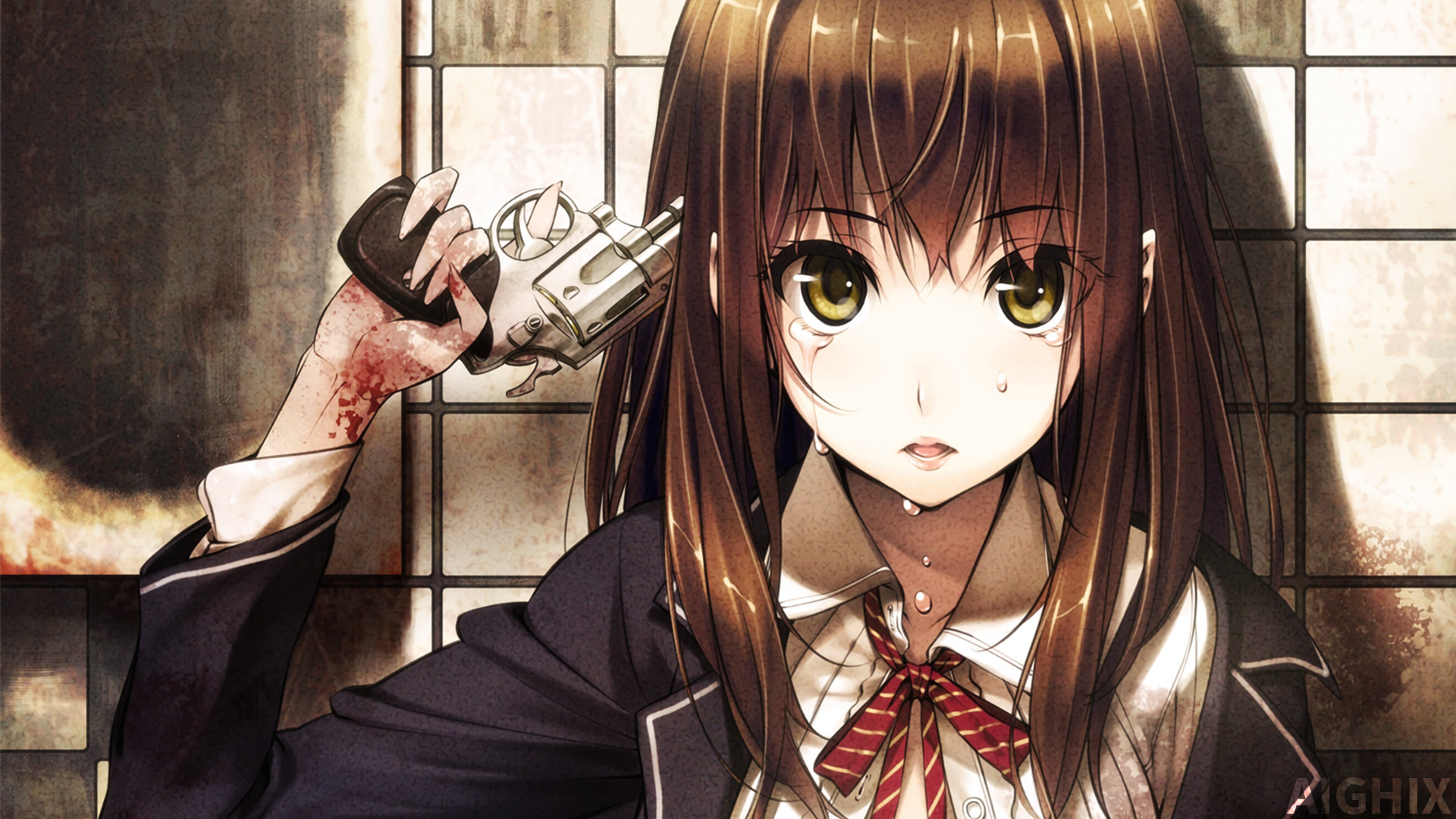 Sad Anime Girl With Gun Wallpaper by AIGHIX