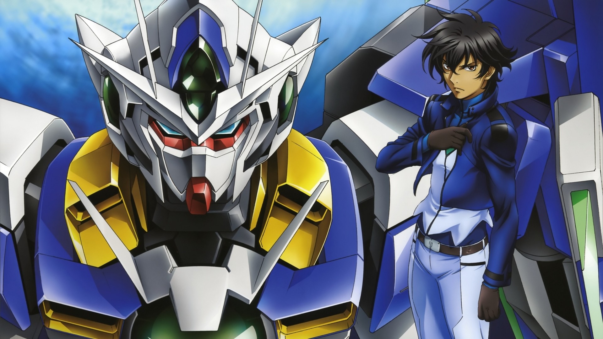 Preview wallpaper boy, gundam, brunet, robot, pose 1920×1080