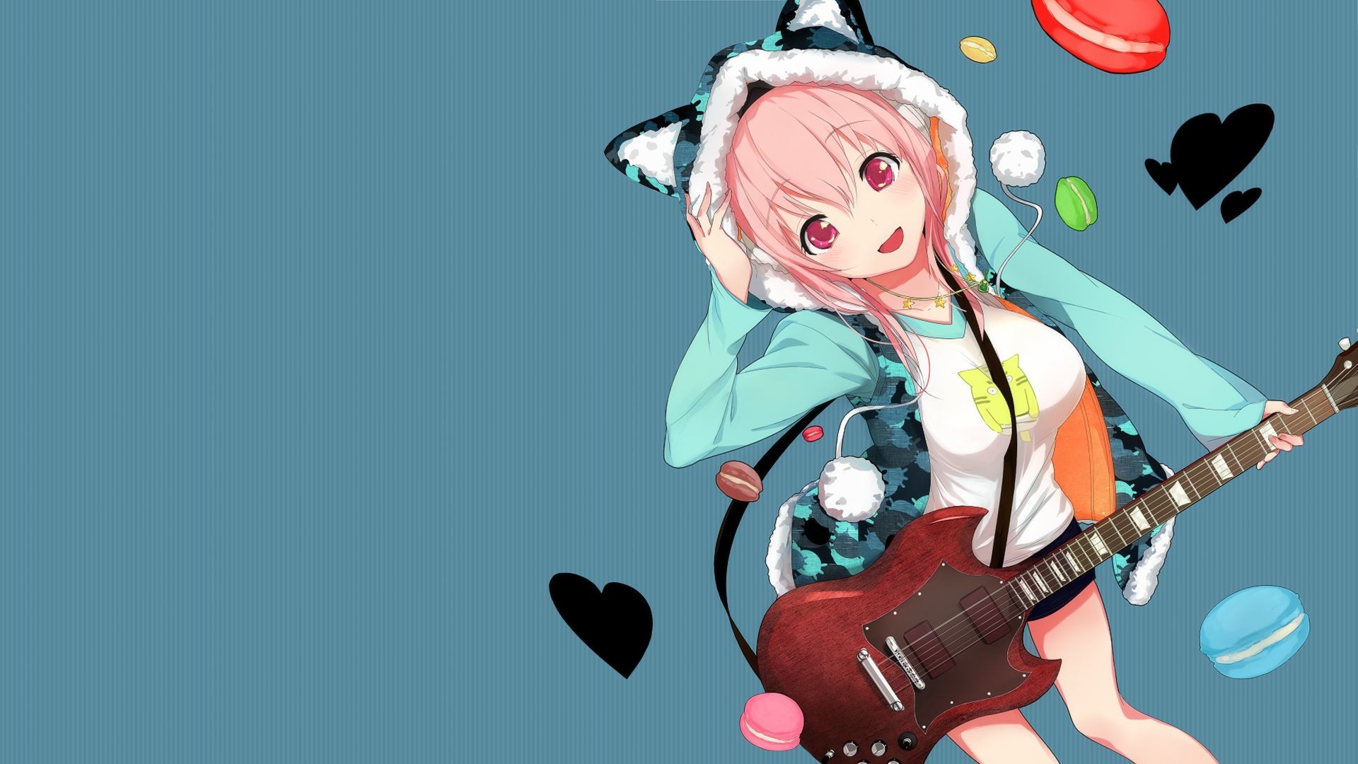Music, Guitar, Cat Ears, SoniAni Super Sonico the Animation