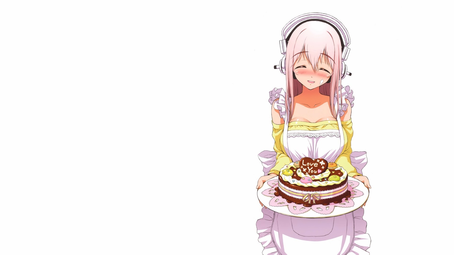 SoniAni Super Sonico the Animation, Maid, White Background, Cake