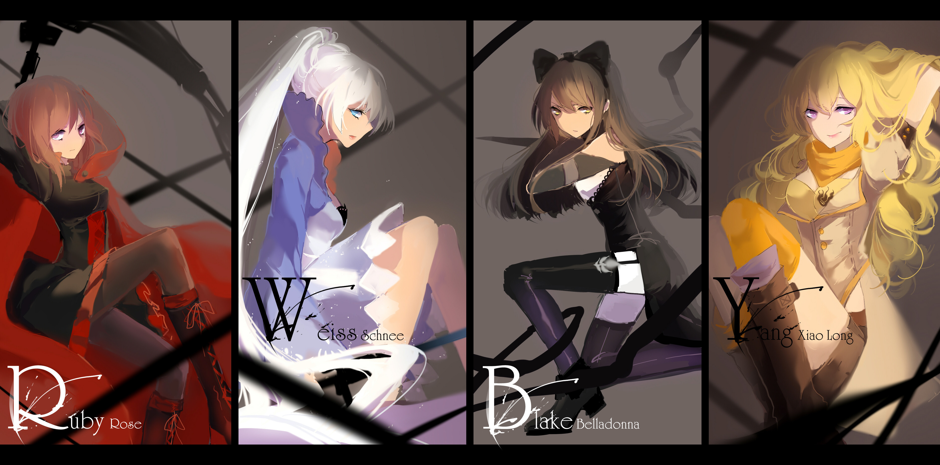 Anime RWBY Weiss Schnee Ruby Rose character Blake Belladonna Yang Xiao Long collage