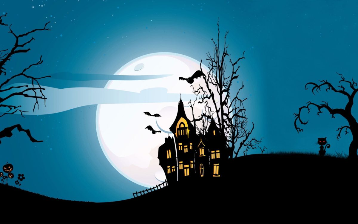 Halloween Creepy Scary Pumpkins Bats House Full Moon Midnight. 2560× ...