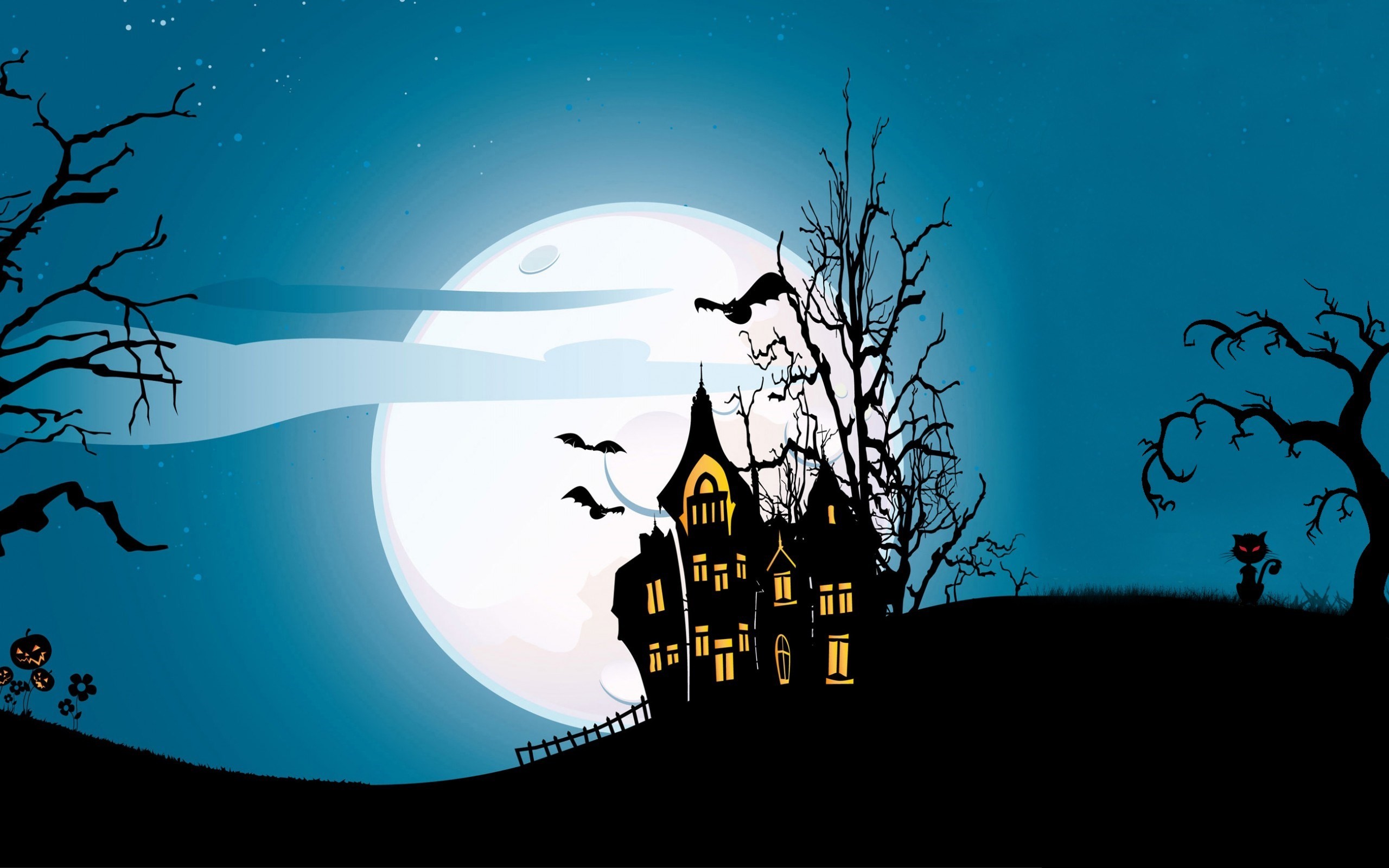 Halloween Creepy Scary Pumpkins Bats House Full Moon Midnight. 2560×1600.  Hd Wallpaper