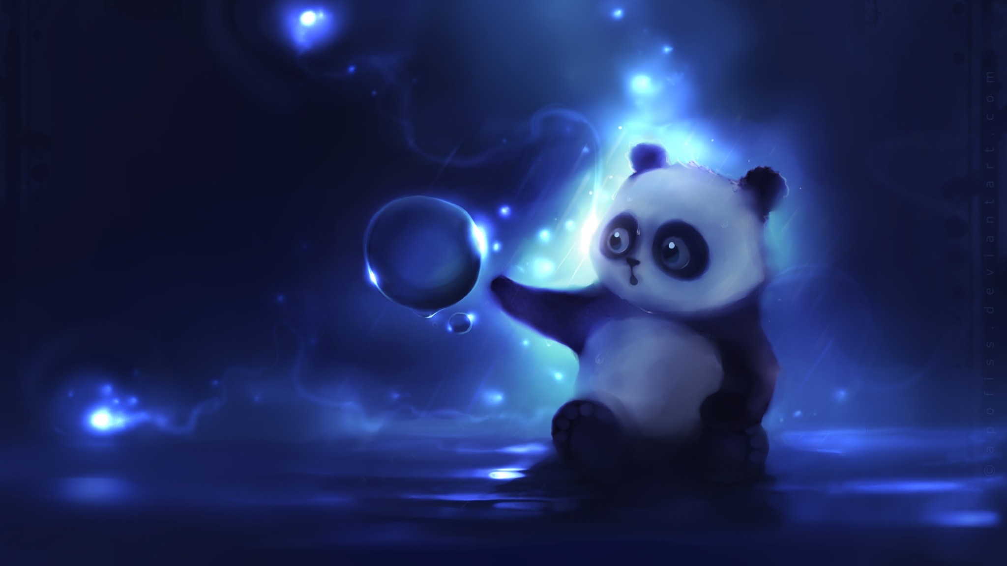 Preview wallpaper panda, art, apofiss, night 2048×1152