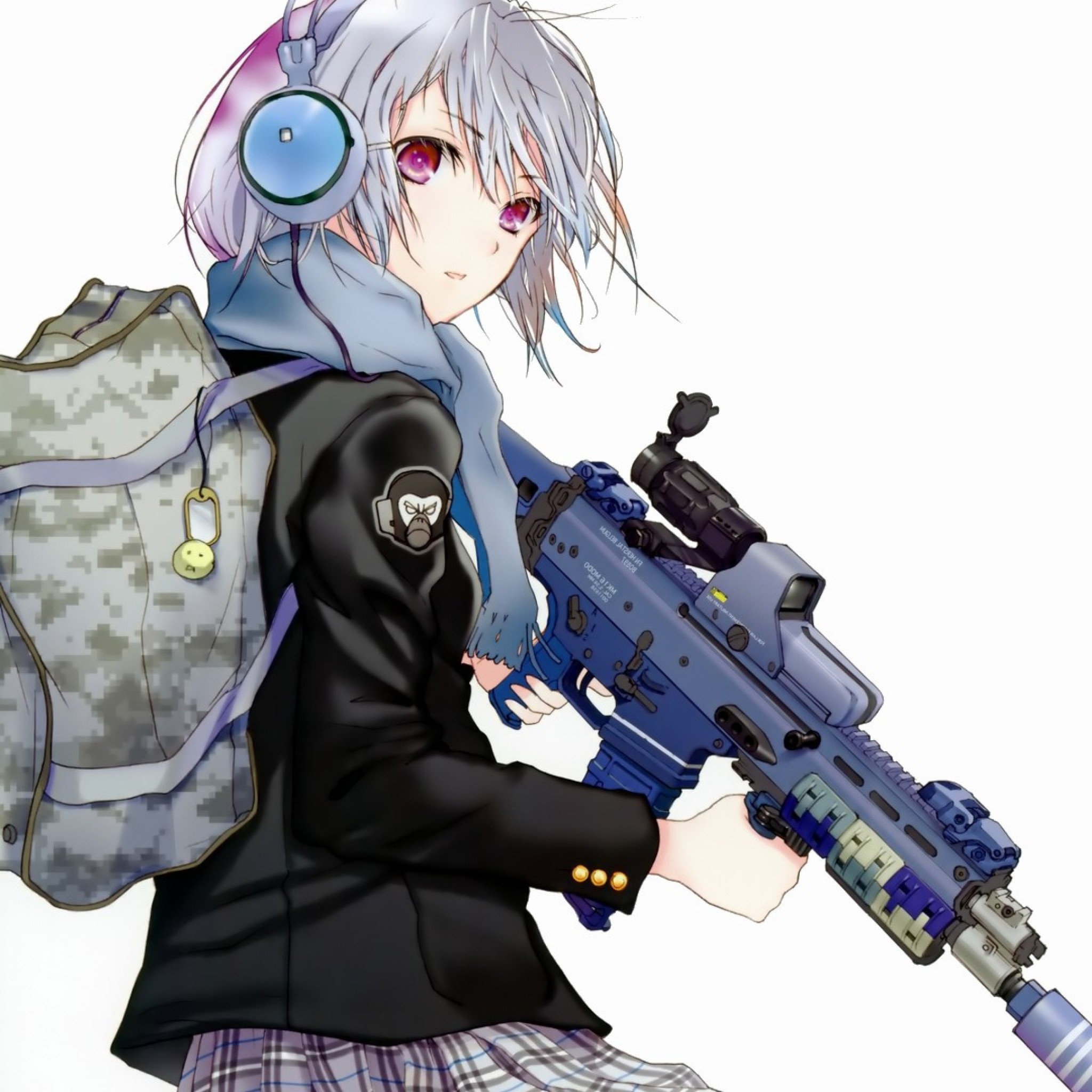 Wallpaper anime, girl, attitude, backpack, weapons