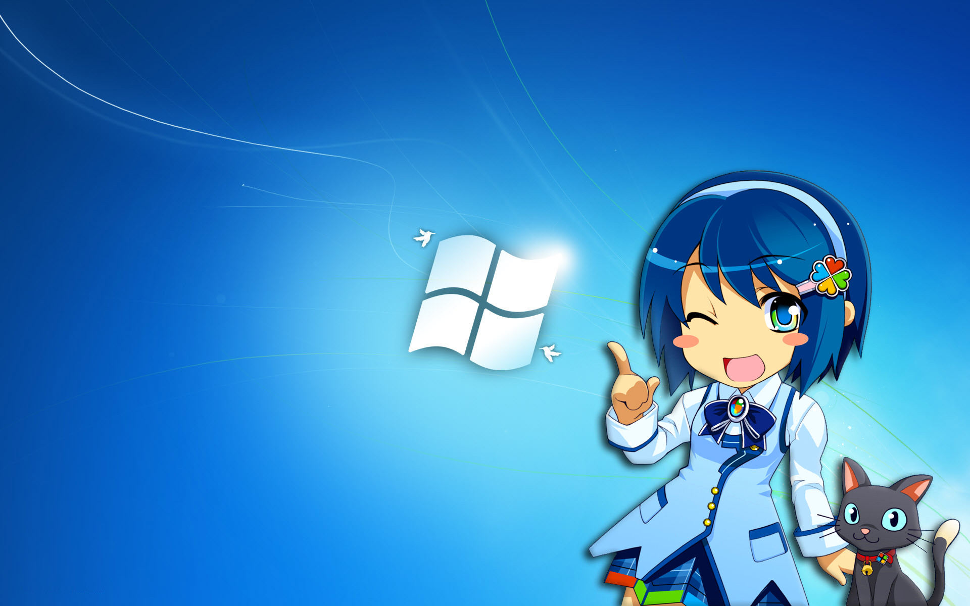 Windows 7 Anime Girl with Cat – Wallpaper #31080