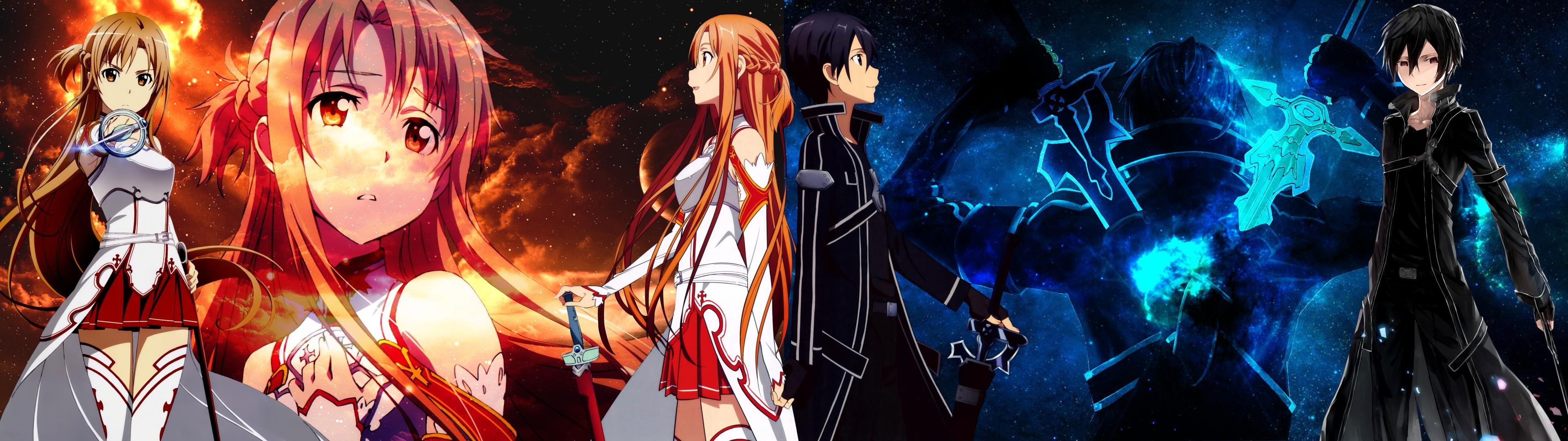 Sword Art Online, Yuuki Asuna, Anime, Kirigaya Kazuto, Multiple Display Wallpapers HD / Desktop and Mobile Backgrounds