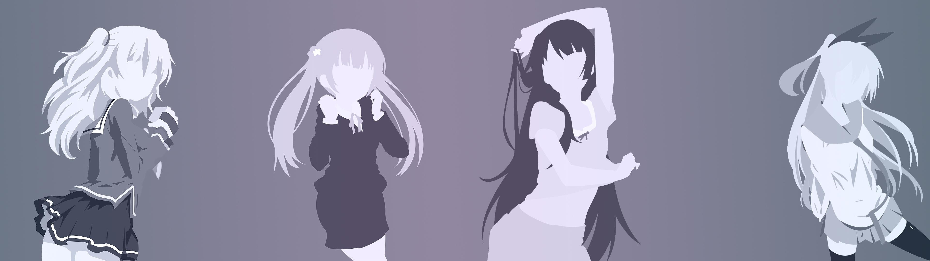 SimplisticStyled Girls from Different Animes 3840×1080 HD Wallpaper From Gallsource.com