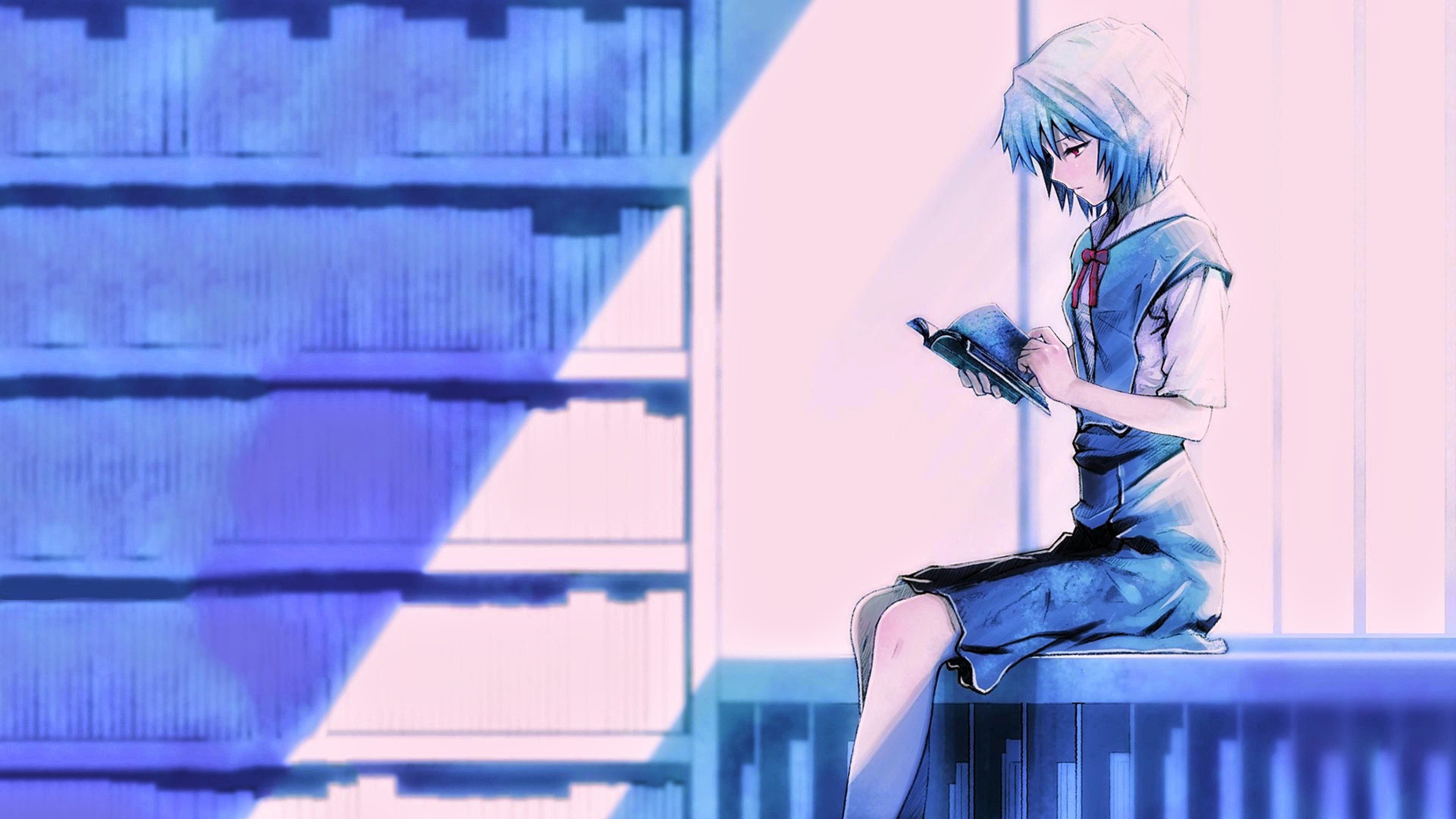 Anime Blue Hair School Uniforms Ayanami Rei Neon Genesis Evangelion
