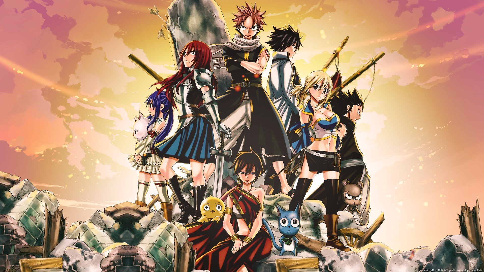 anime, Fairy Tail, Scarlet Erza, Fullbuster Gray, Dragneel Natsu,  Heartfilia Lucy, Happy (Fairy Tail) Wallpapers HD / Desktop and Mobile  Backgrounds
