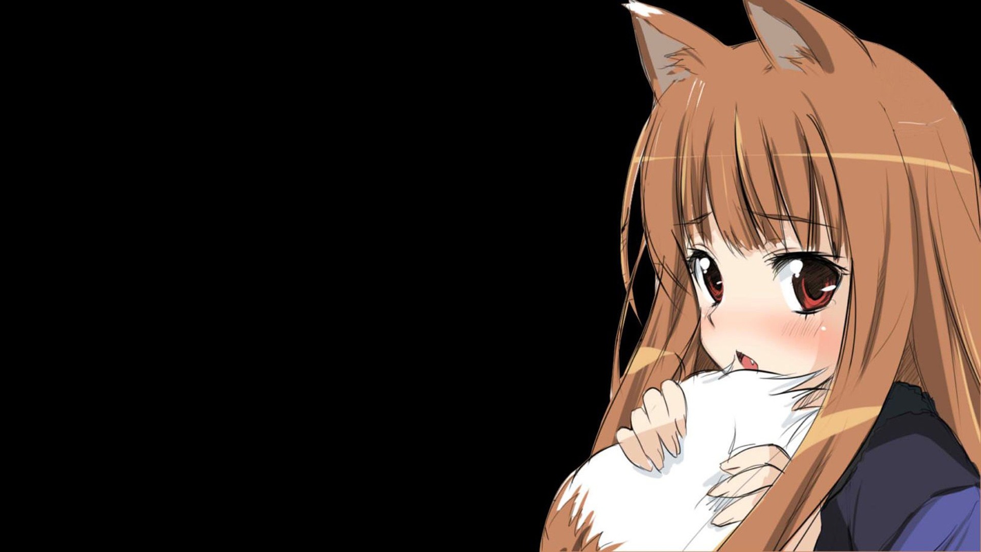 Preview wallpaper anime, spice wolf, girl, ears, tail, fear 1920×1080