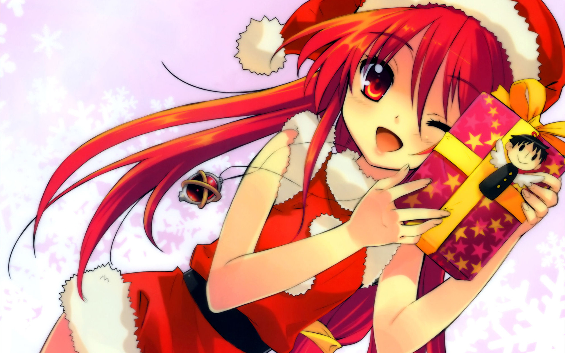Anime Christmas Girl with Gift widescreen wallpaper Wide Wallpapers.NET