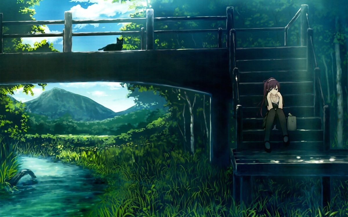 Anime Nature Scenery Wallpaper Bridge River