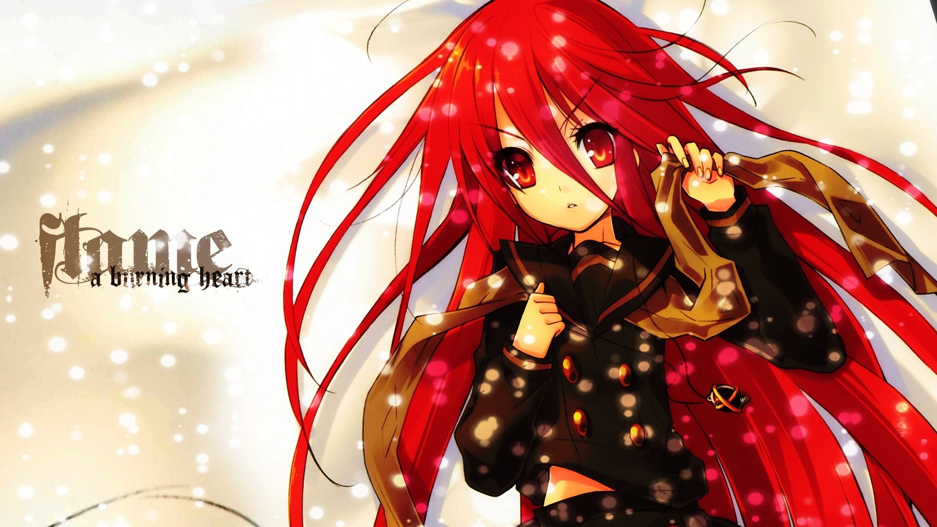 Wallpaper anime, girl, hair, red, scarf, snow