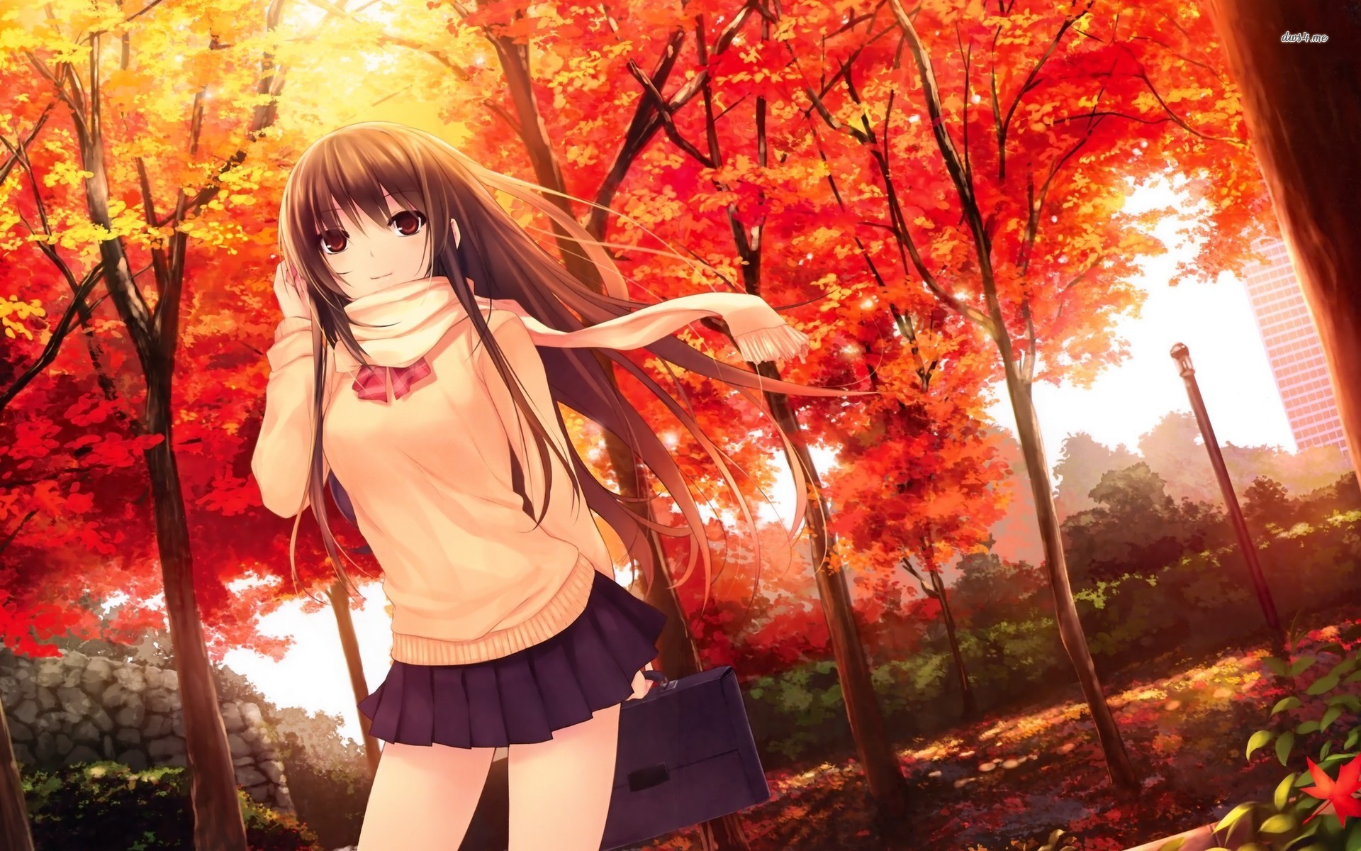 Girl in the autumn park Anime HD desktop wallpaper, Park wallpaper, Woman wallpaper – Anime no