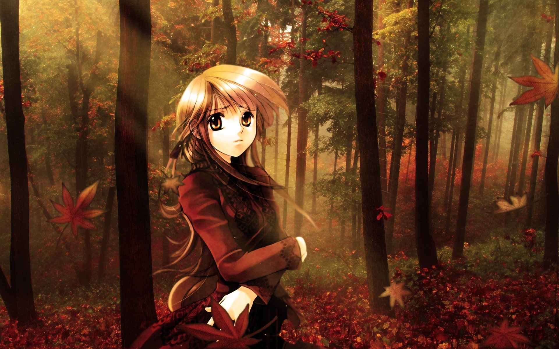 Anime Girl Autmn Fall HD Widescreen Desktop Wallpaper
