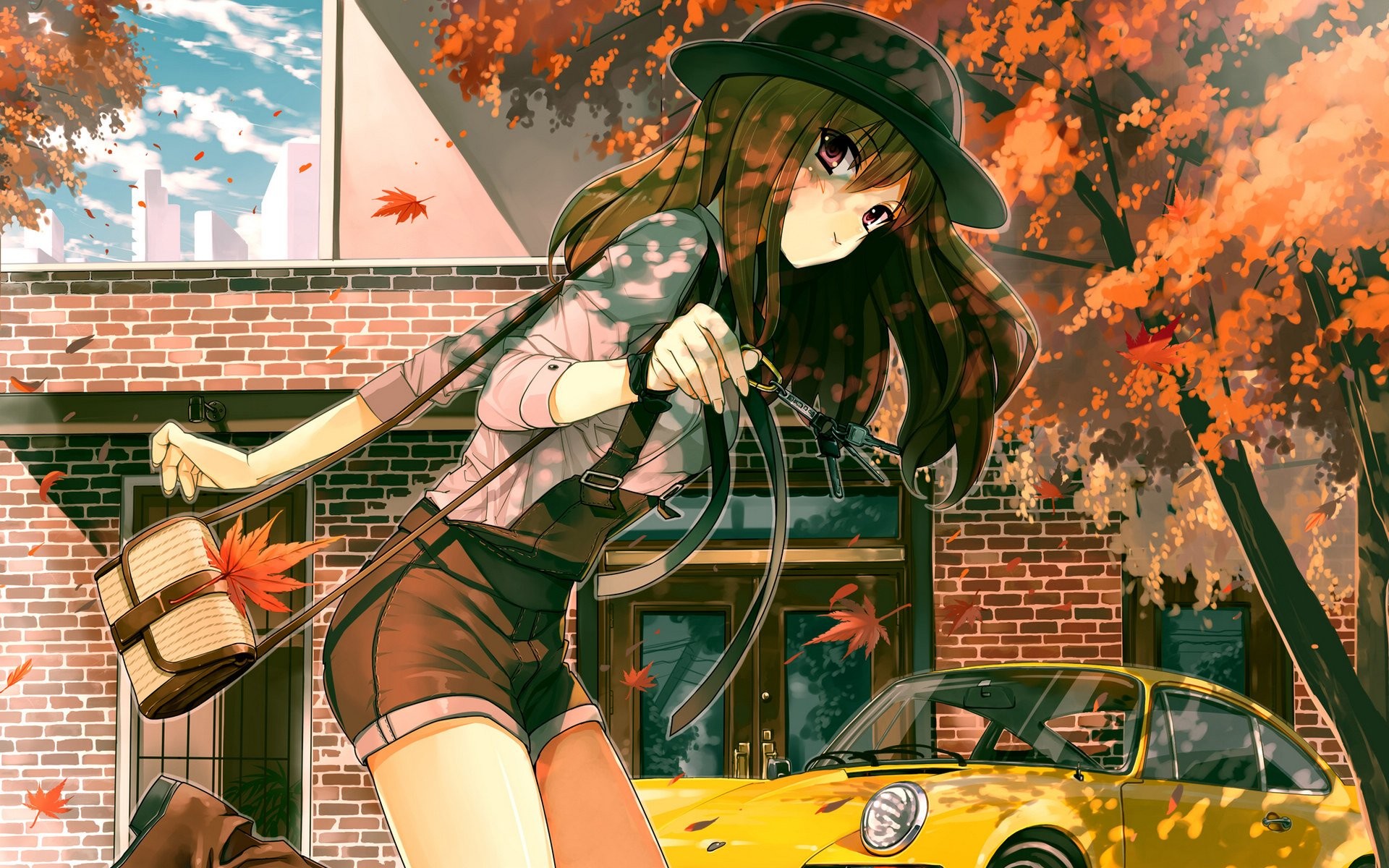 Autumn girl anime yellow car tree sunlight wallpaper | | 506107 |  WallpaperUP