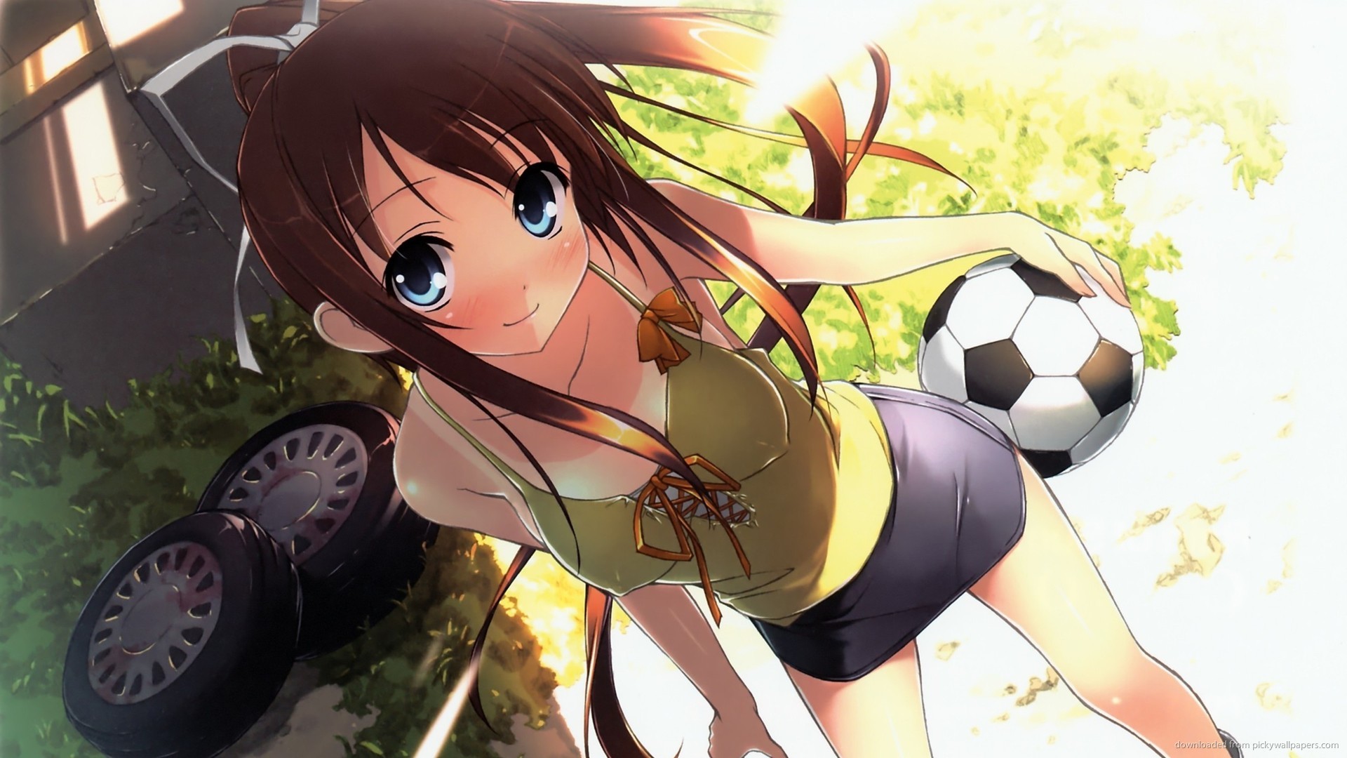 2560×1440 Anime Girl with a soccer ball wallpaper