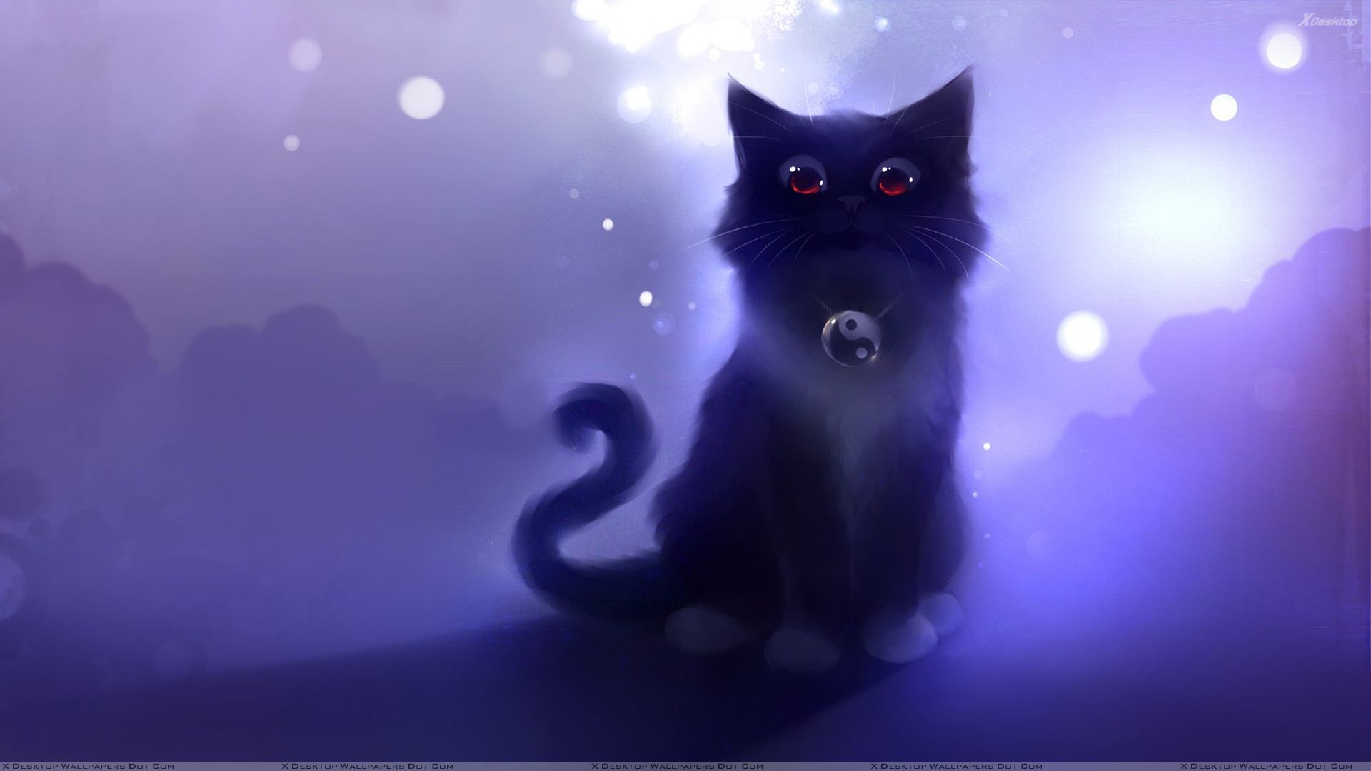 Cartoon Black Cat Sitting Wallpaper