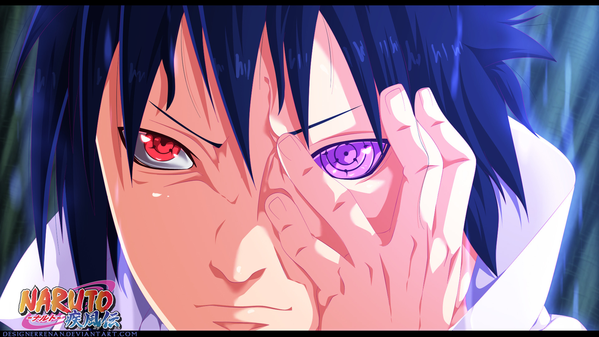 sasuke uchiha rinnegan and sharingan eyes anime. hd 1080p .