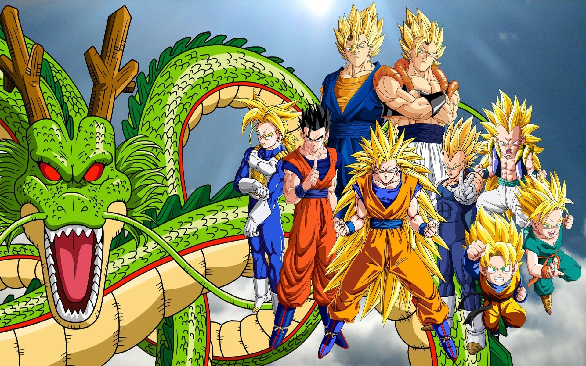 Dragon Ball, Super Saiyan, Trunks character, Vegeta, Shenron, Gogeta