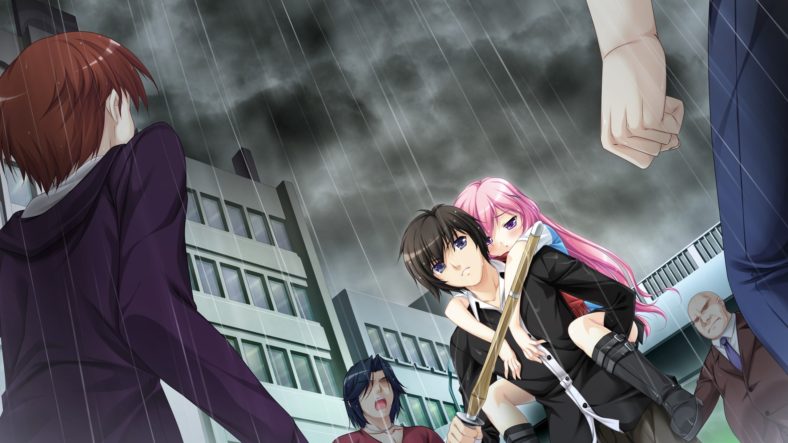 Wallpaper Guy, Girl, Crowd, Threat, Rain, Sword, Protection HD, Picture,  Image