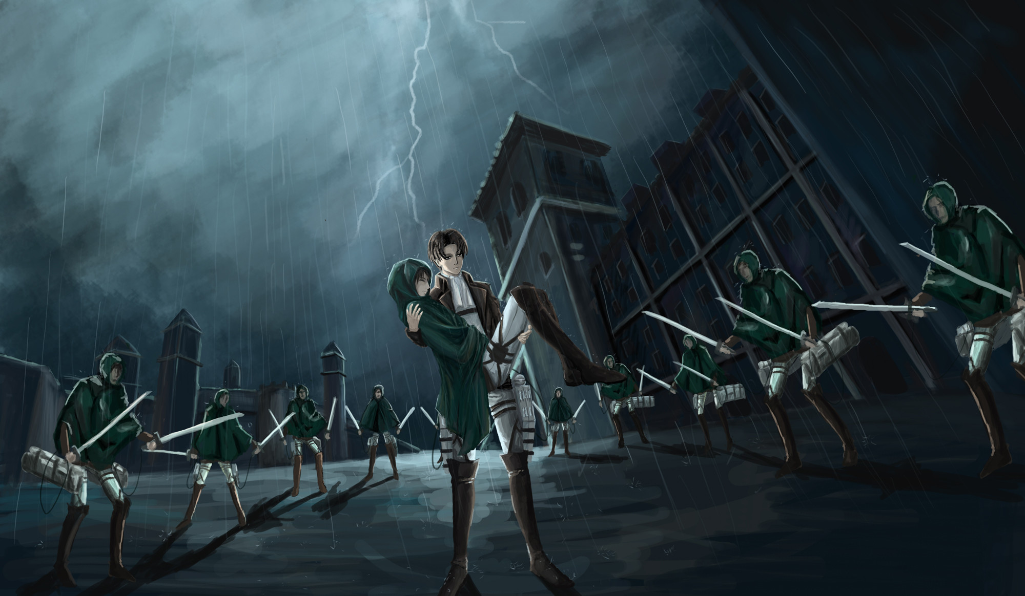 Tags Anime, Pixiv Id 3847177, Attack on Titan, Eren Jaeger, Levi