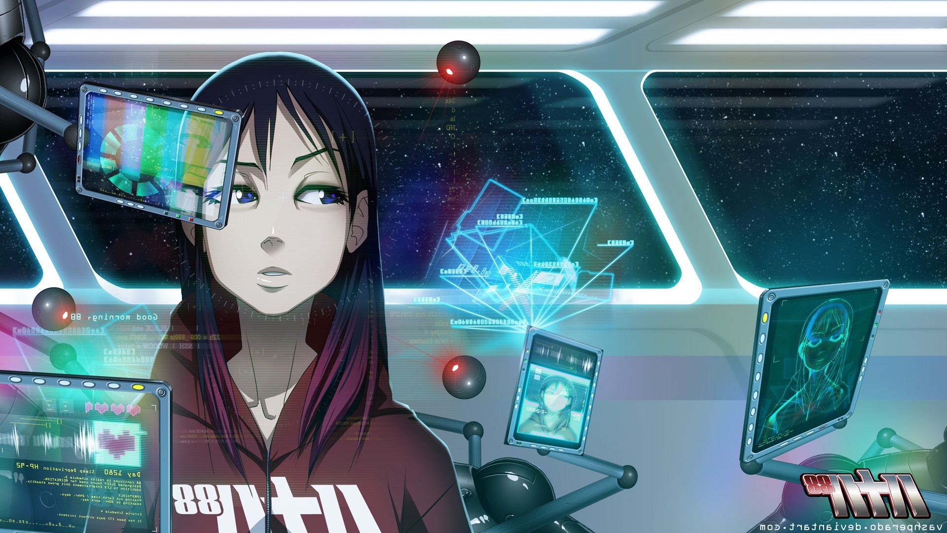 Original Characters, Vashperado, Spaceship, Interfaces, Cyberpunk, Futuristic, Anime Girls, 88 Girl Wallpapers HD / Desktop and Mobile Backgrounds