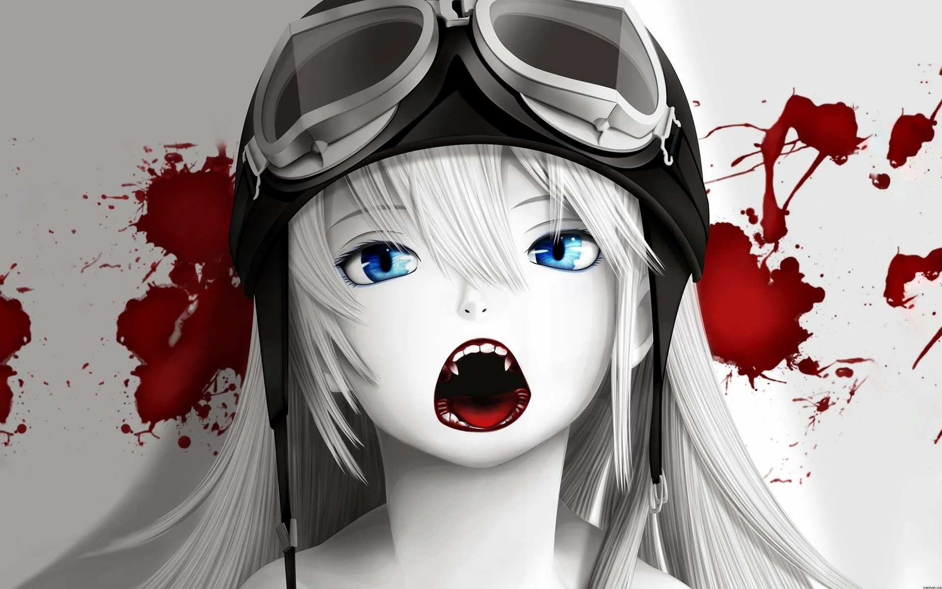 Vampire blood anime girl blue eyes fangs hd wallpaper