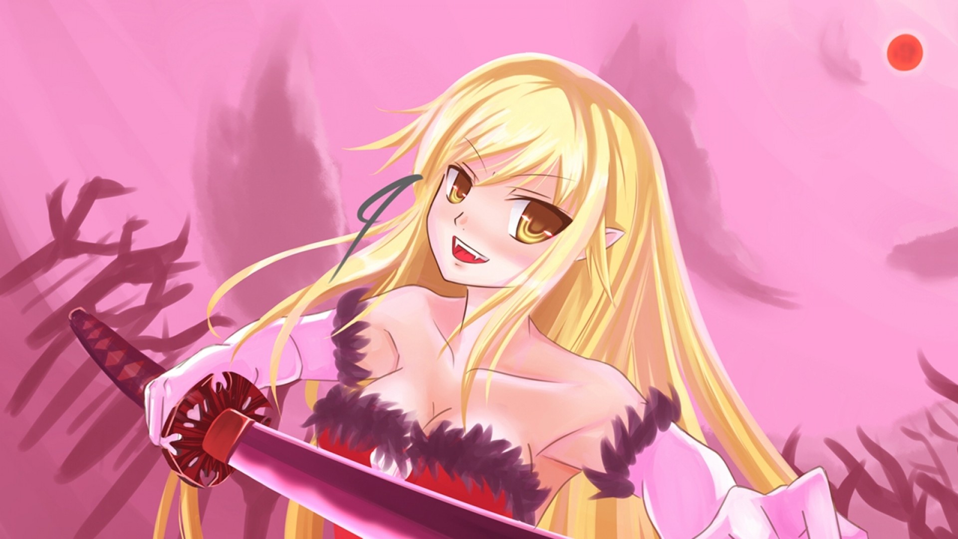 Preview wallpaper anime, girl, blonde, sword, vampire 1920×1080