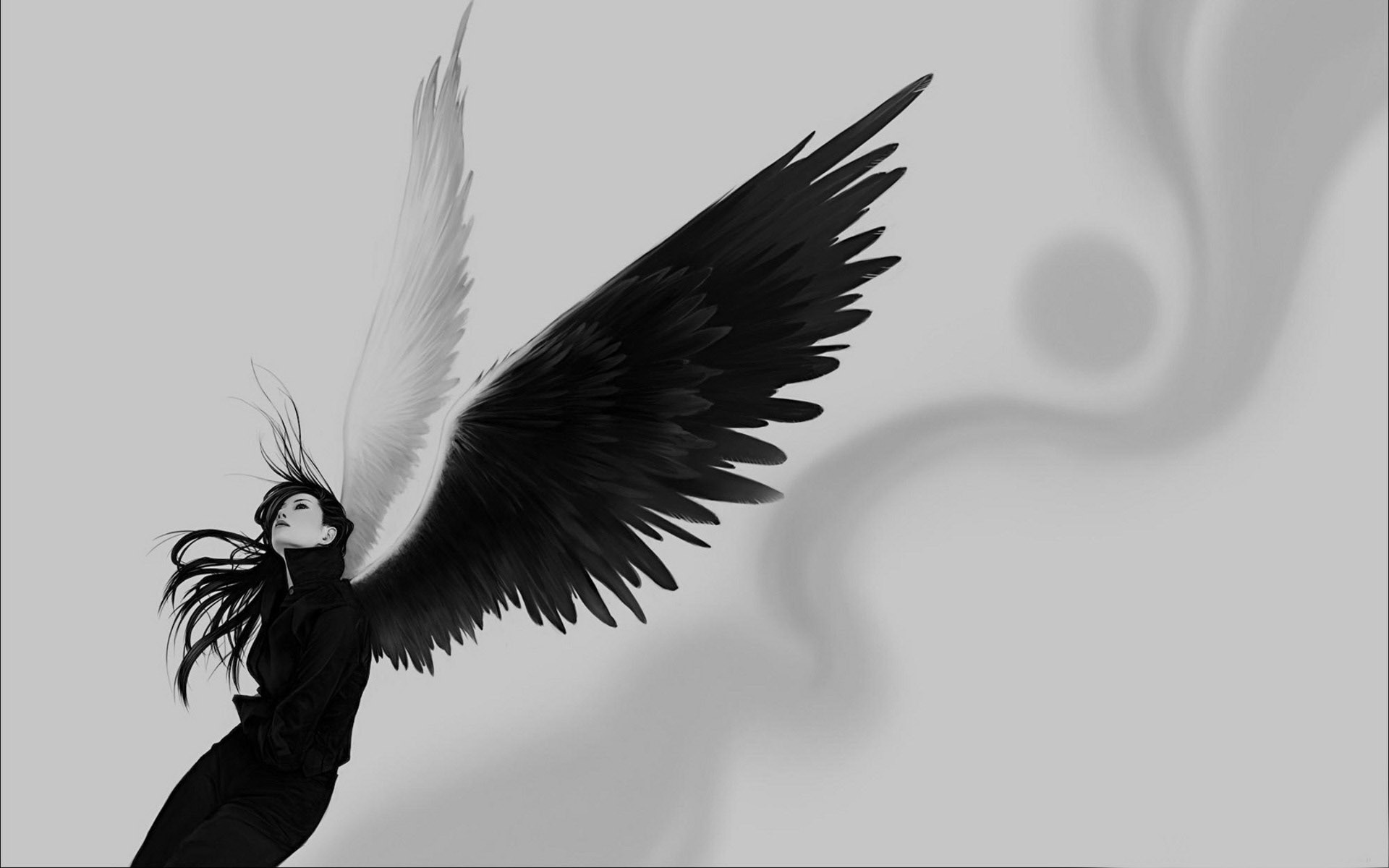 Wallpaper angel, wings, white, black, girl