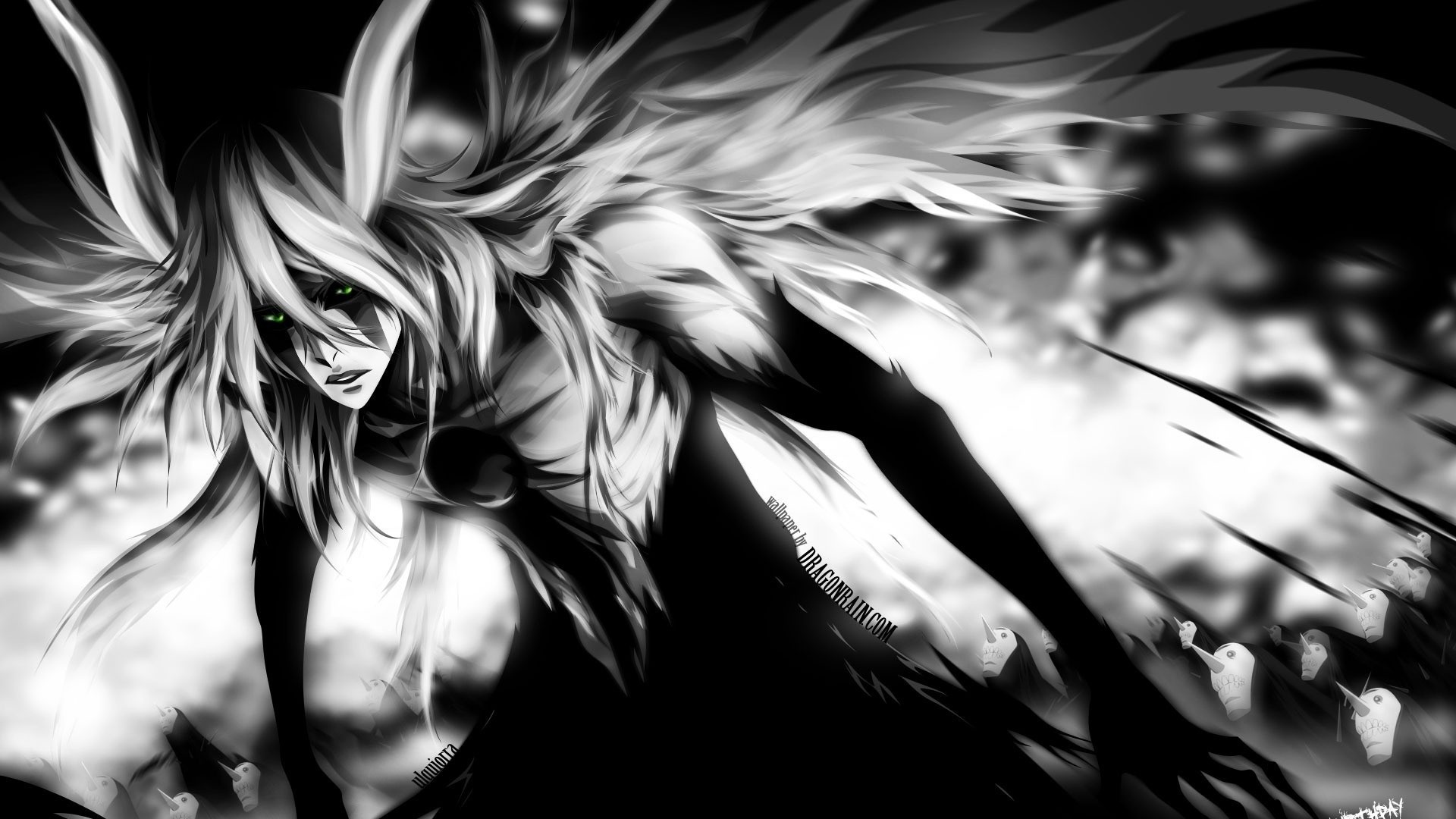 Preview wallpaper anime, ulquiorra, gillian, black and white, background  1920×1080