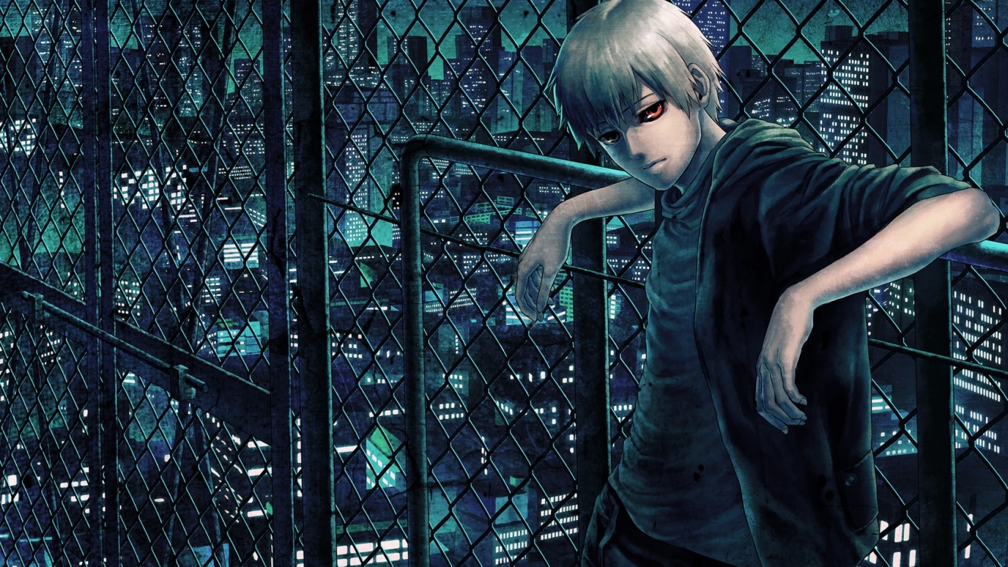 Preview wallpaper tokyo ghoul, kaneki ken, man, net, night, street 2048×1152