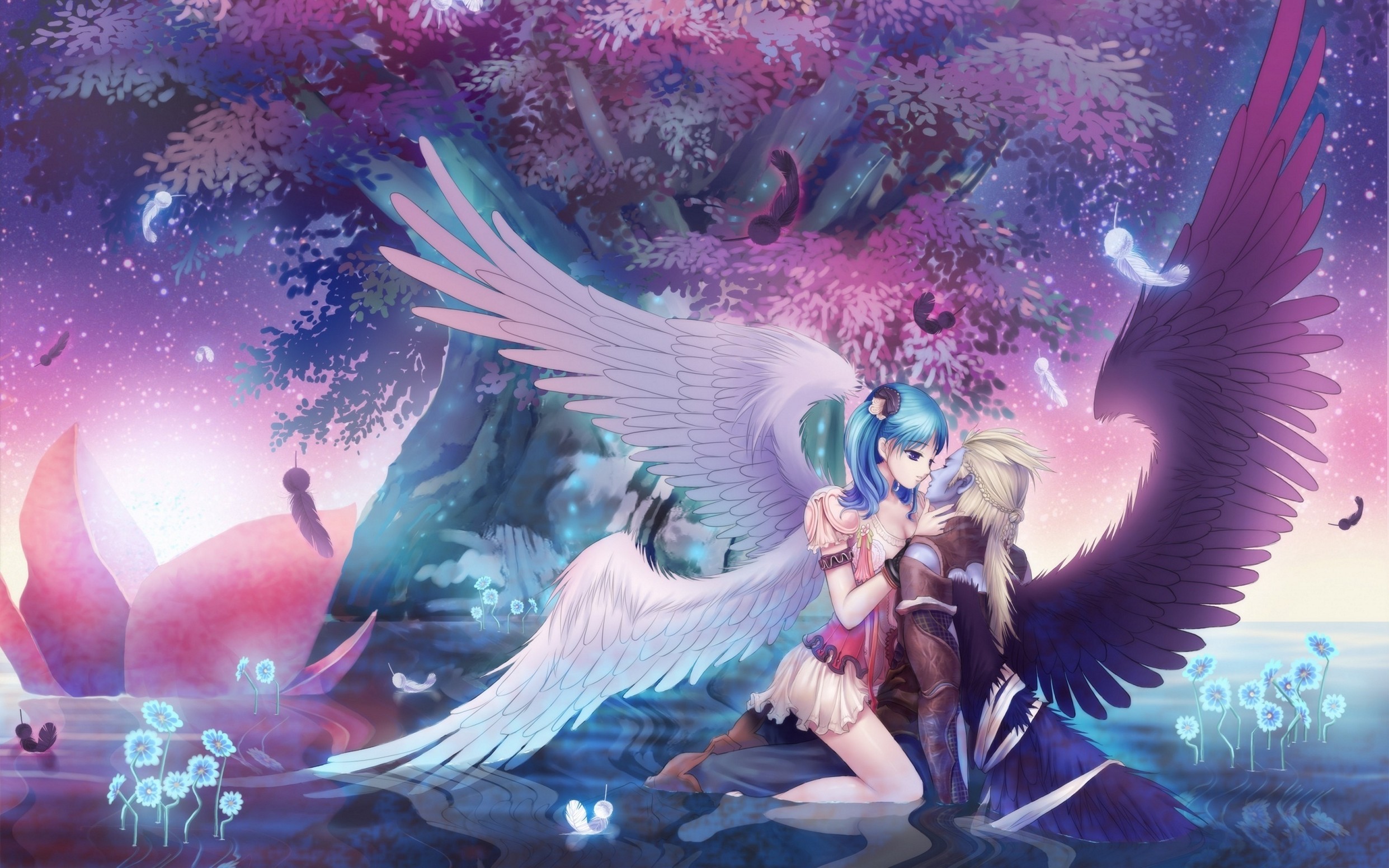 Guy Girl Wings Kiss Classy Anime Music Wallpaper