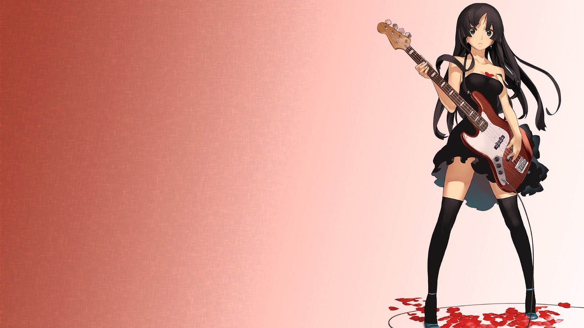 Akiyama Mio Anime Girls Flower Petals Guitars K ON Light Music Simple Background