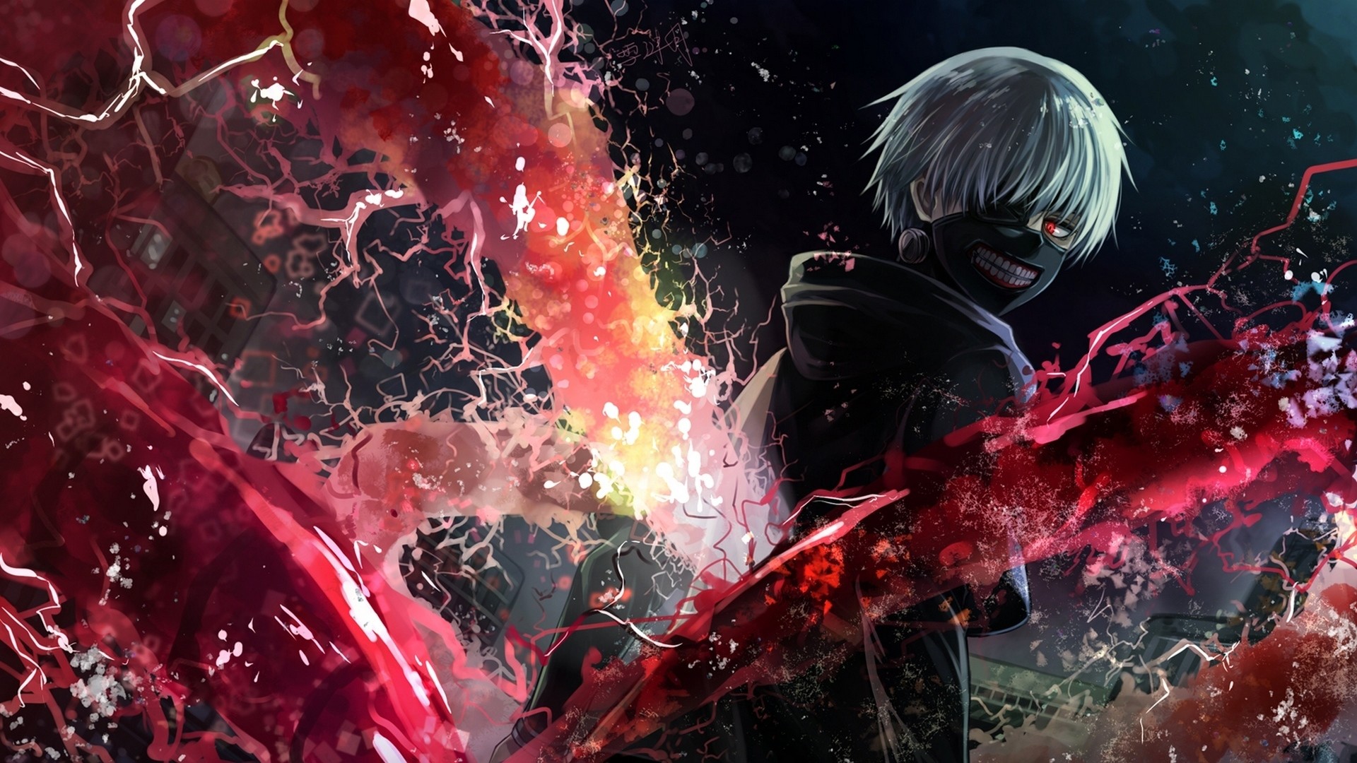 Preview wallpaper tokyo ghoul, kaneki ken, man, mask, magic, art 1920×1080