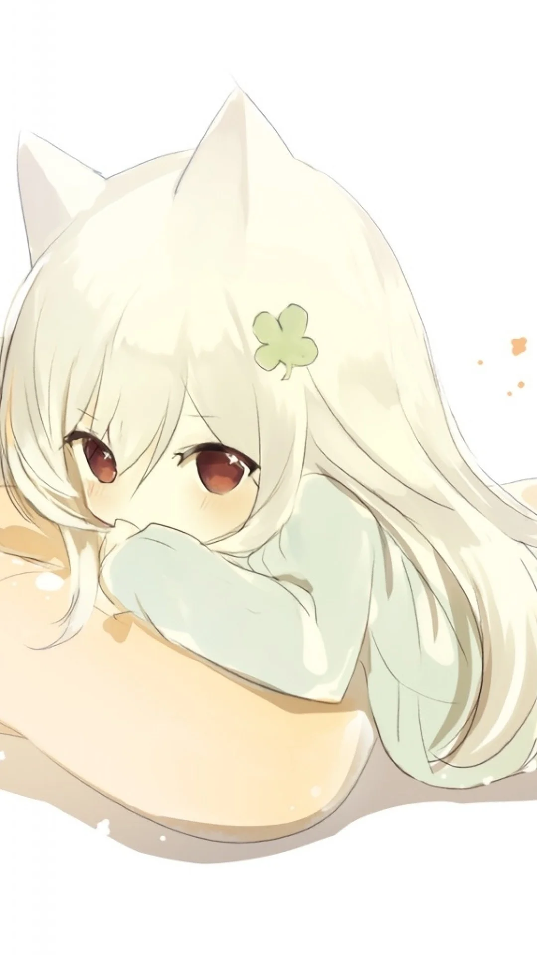 Anime Girl, Chibi, Cute, Animal Ears, Pillow